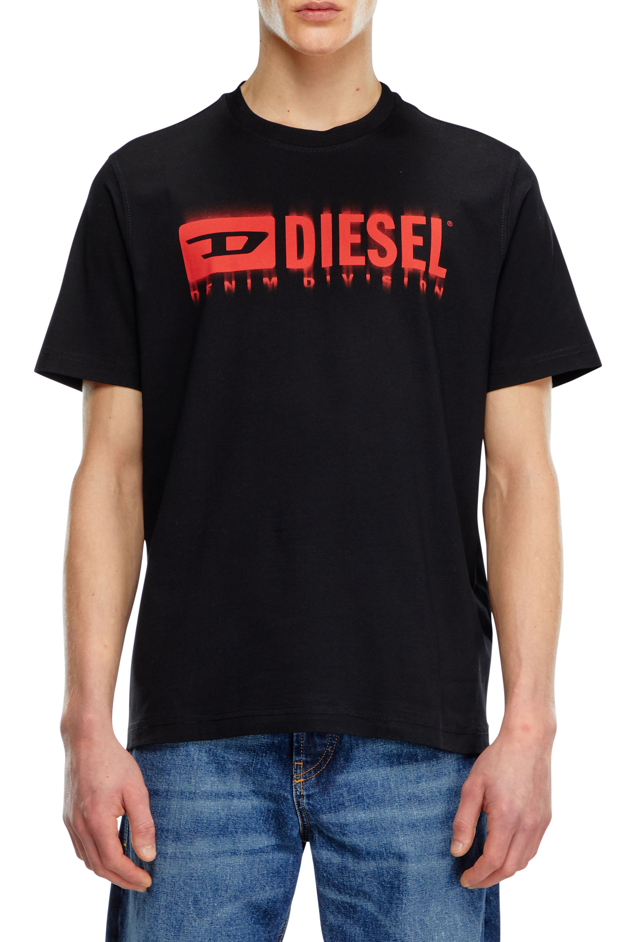 Diesel Men's Black - T-Shirt With Blurry Logo - T-Shirts - Man Xxl