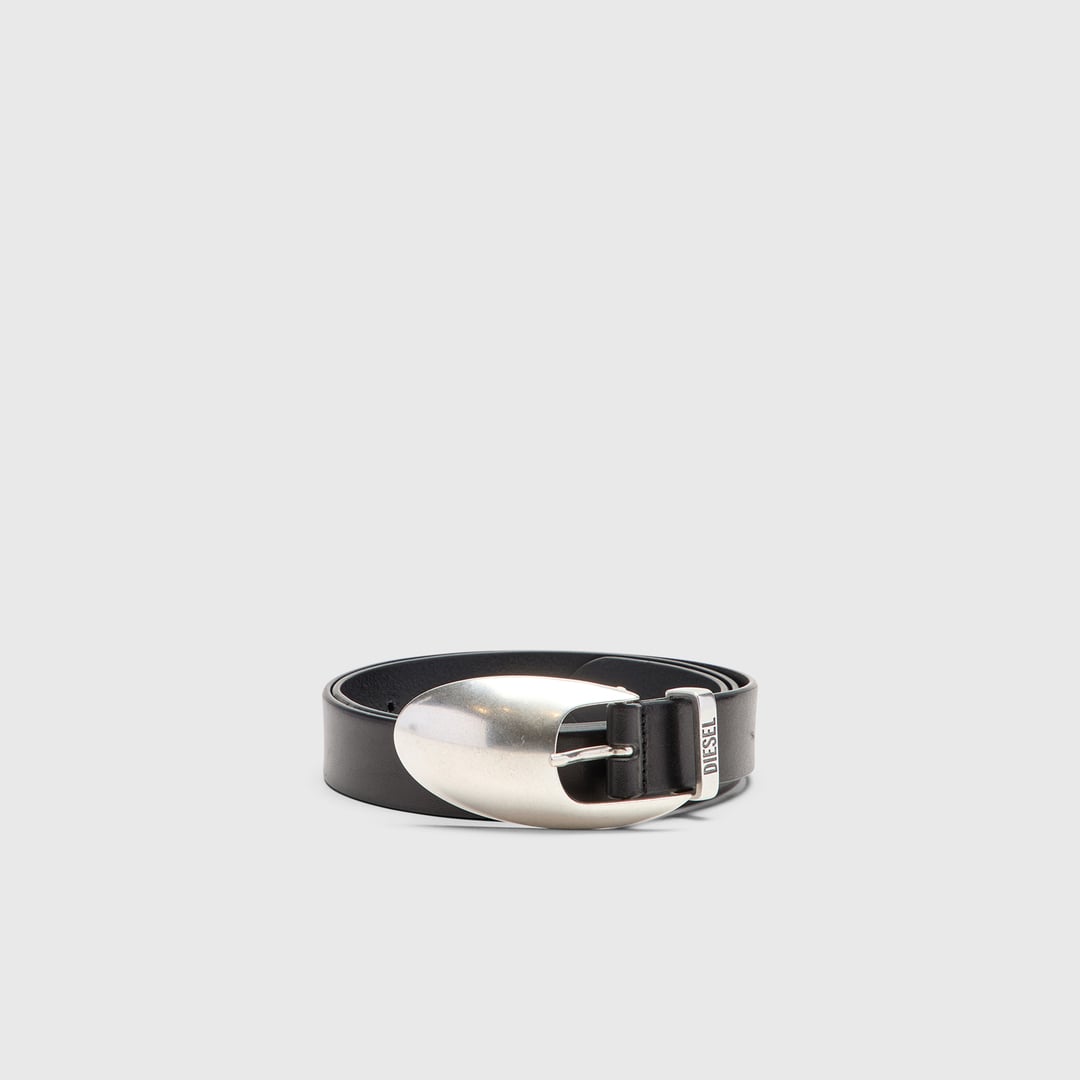 Diesel - 3cm leather belt with sculptural buckle - Belts - Man - Black