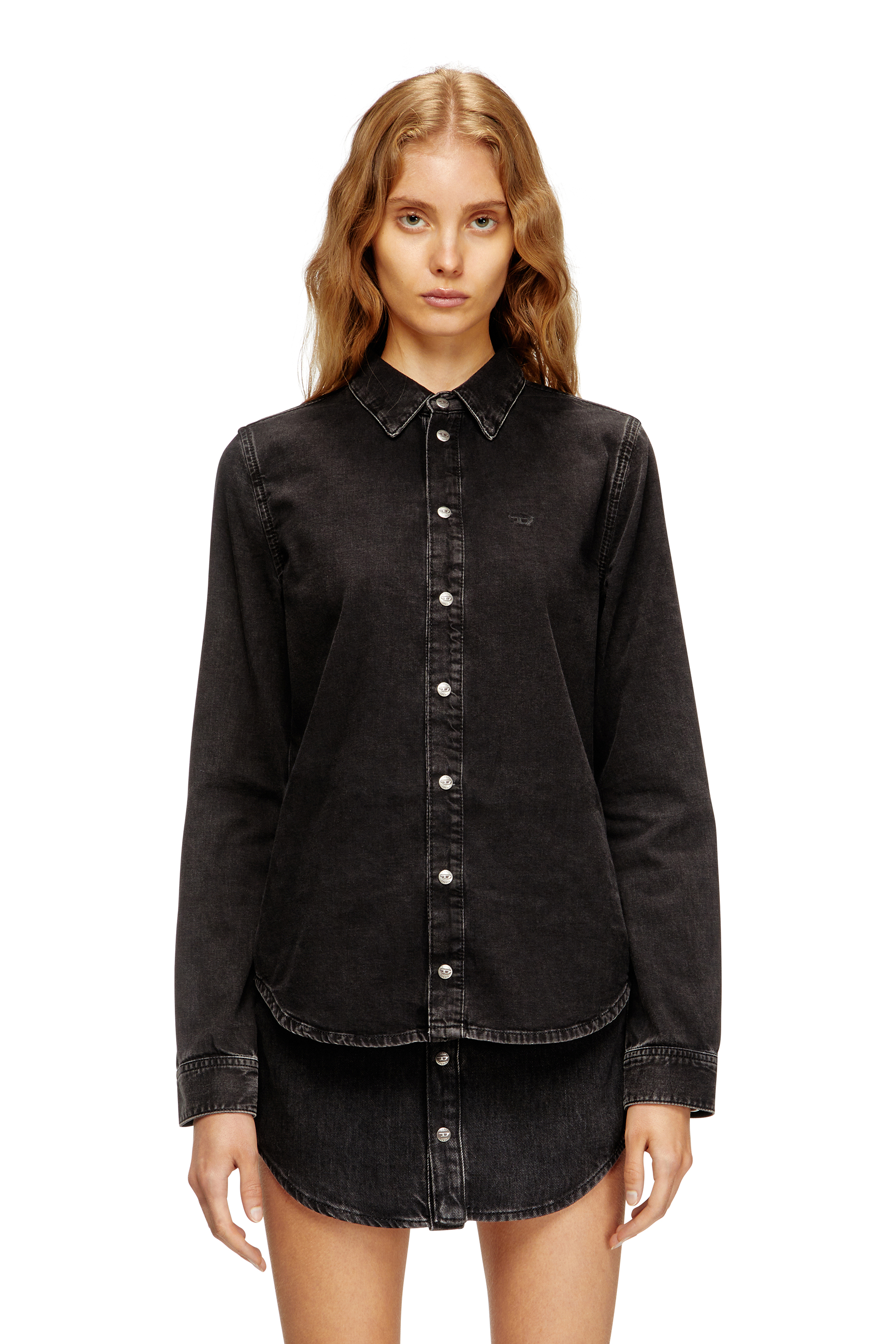 Diesel Women's Black - Denim Shirt With Contrasting Stitching - Denim Shirts - Woman Xxs