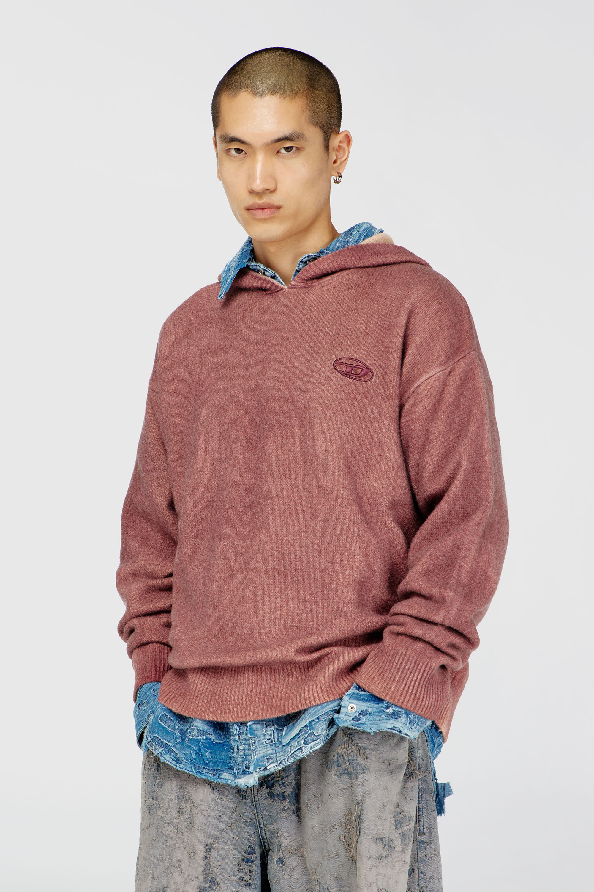 Diesel - Double-dyed hoodie in wool-blend knit - Knitwear - Man - Red