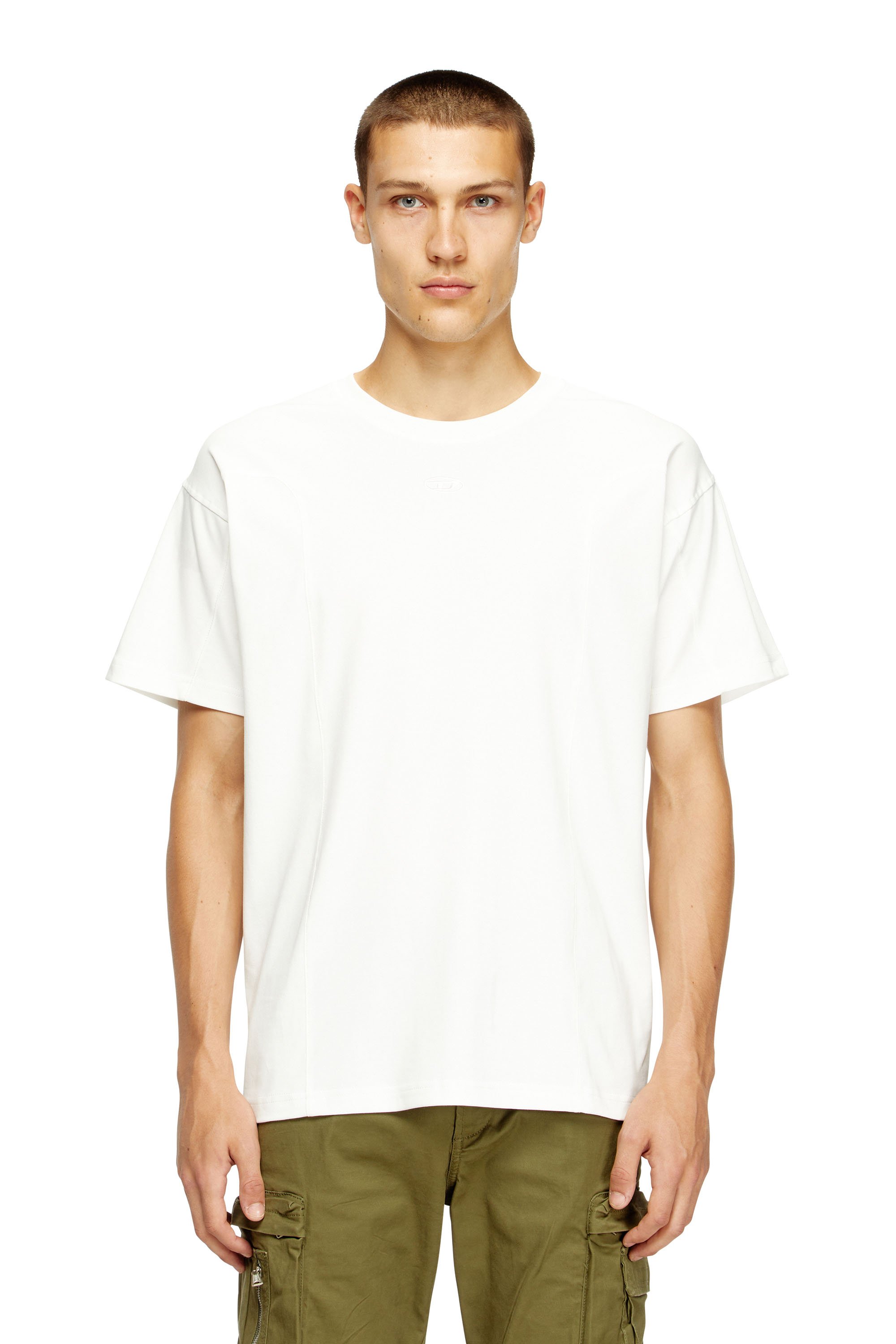 Diesel Homem Branco - T-Shirt With Solid Color Panels - T-Shirts - Man Pequeno