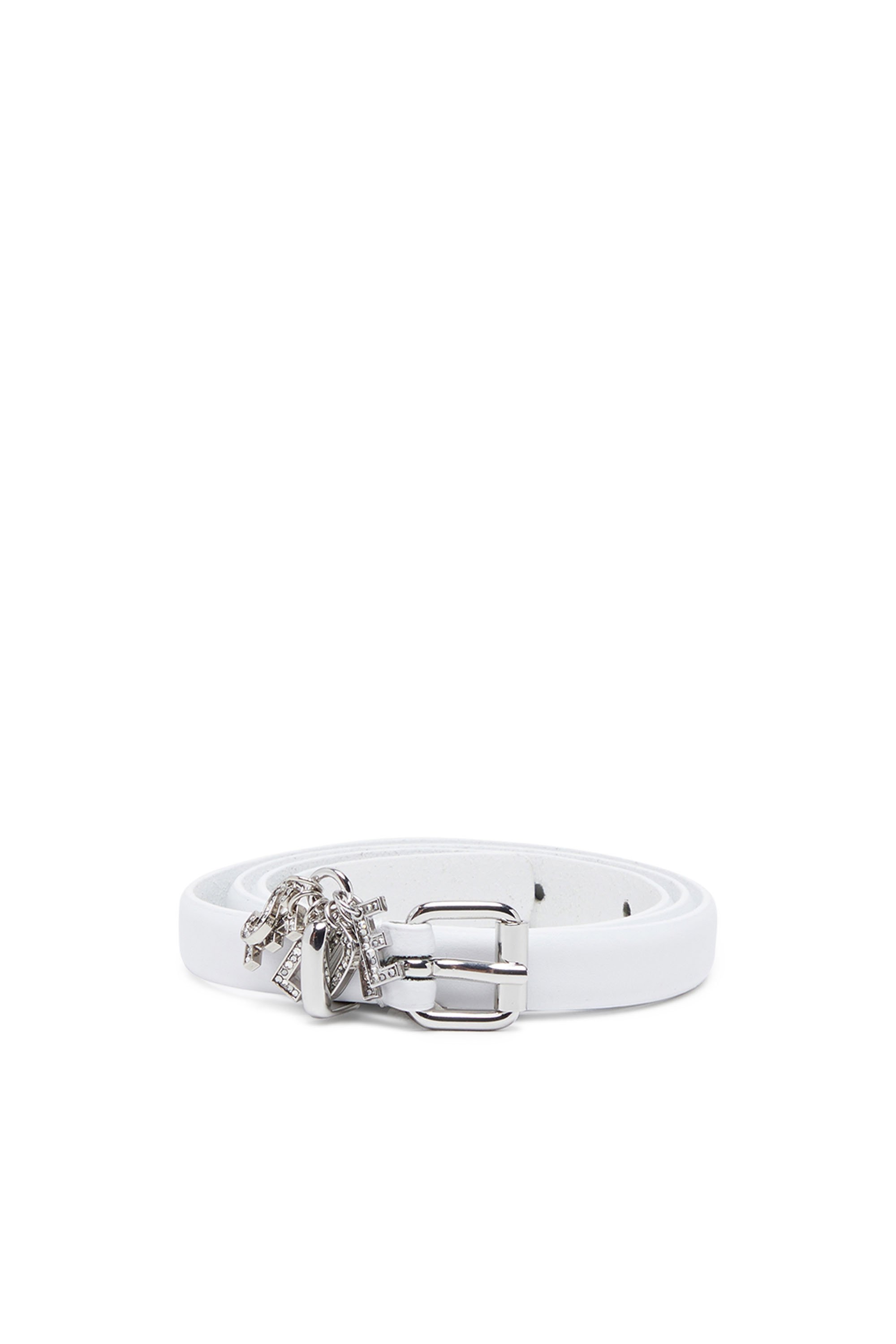 Diesel - Cinturón de cuero con colgantes con el logotipo de cristal - Cinturones - Mujer - Blanco