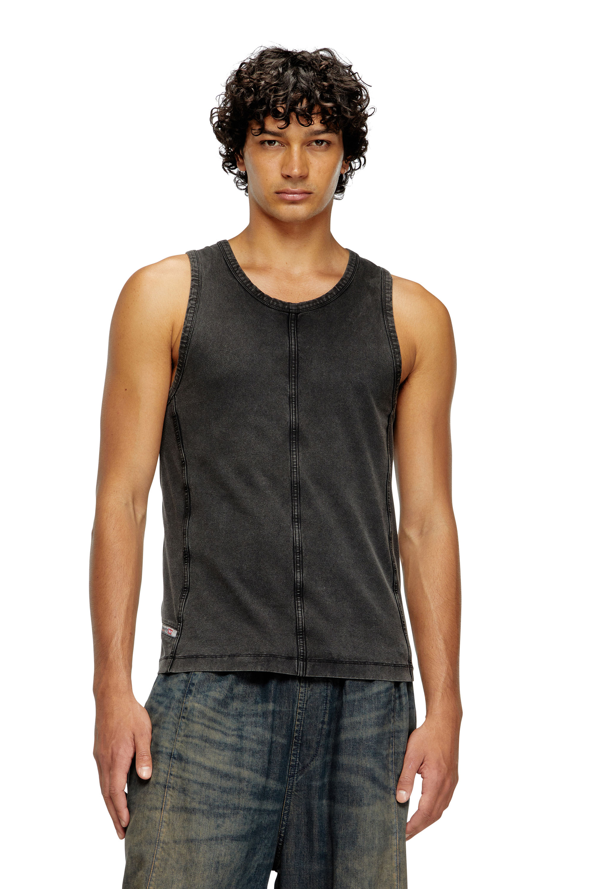 Diesel Nero Uomo - Canotta In Jersey Effetto Denim - T-Shirts Medio