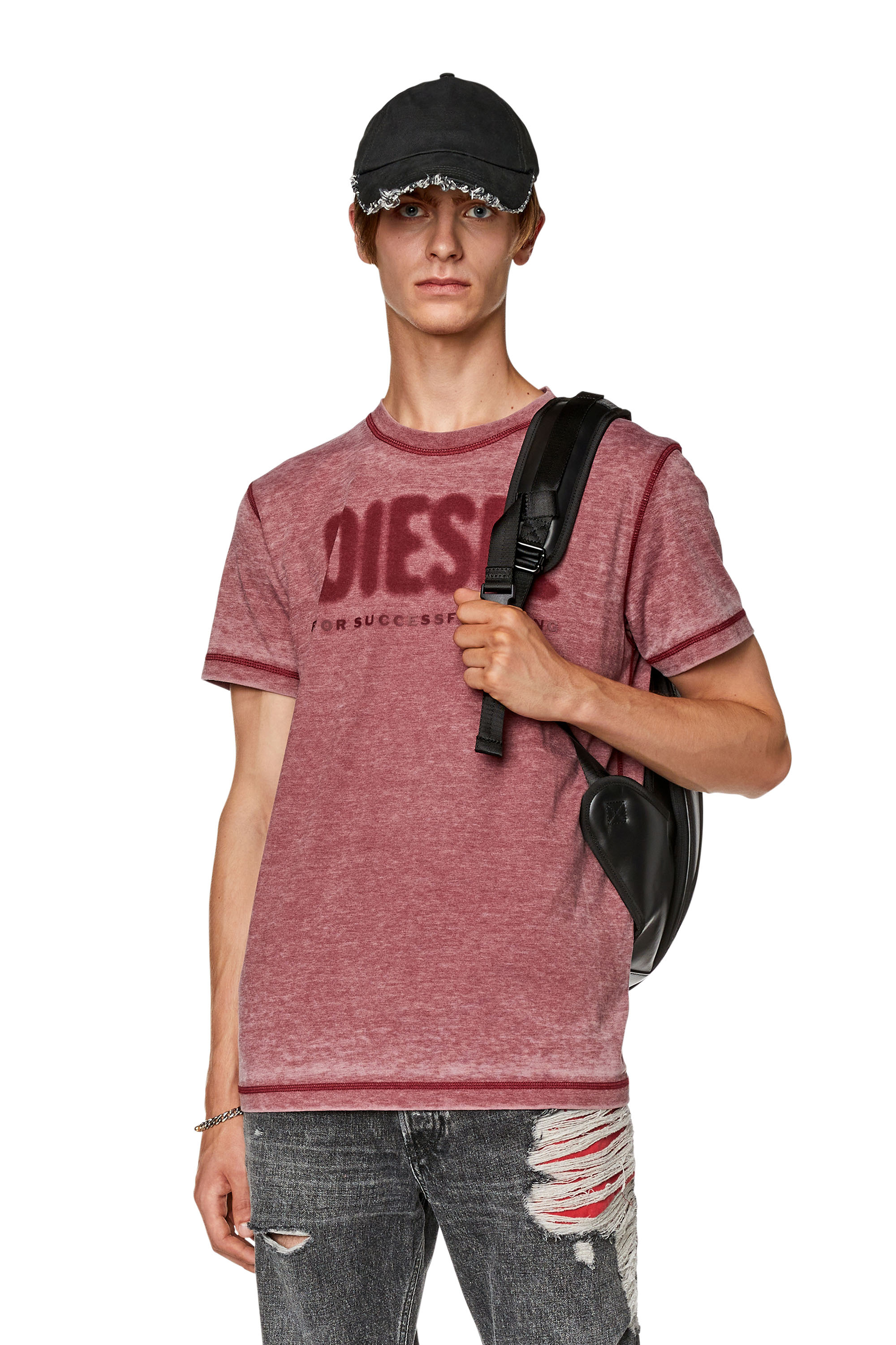 Diesel - T-shirt with burn-out logo - T-Shirts - Man - Red