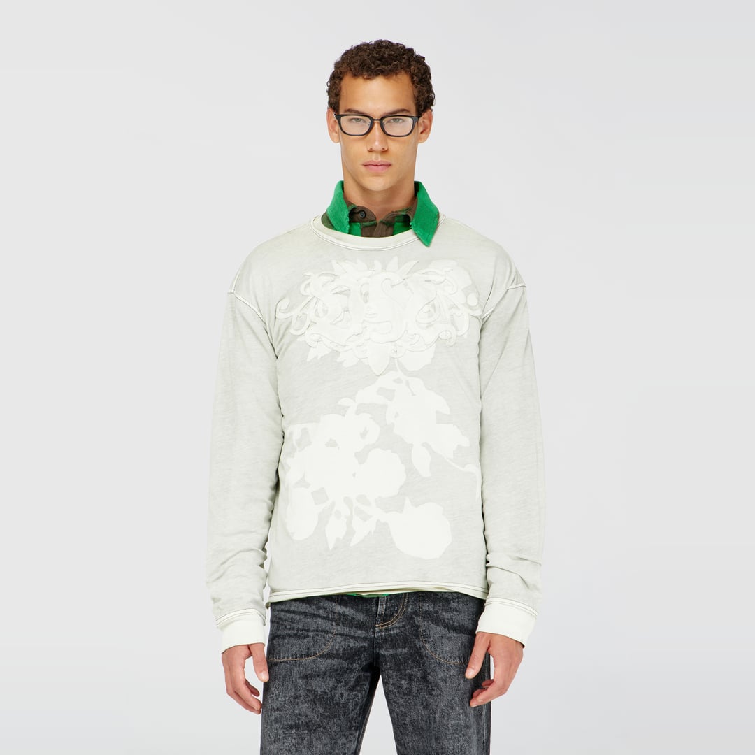 Diesel - Long-sleeve T-shirt with floral print and logo patch - T-Shirts - Man - Multicolor