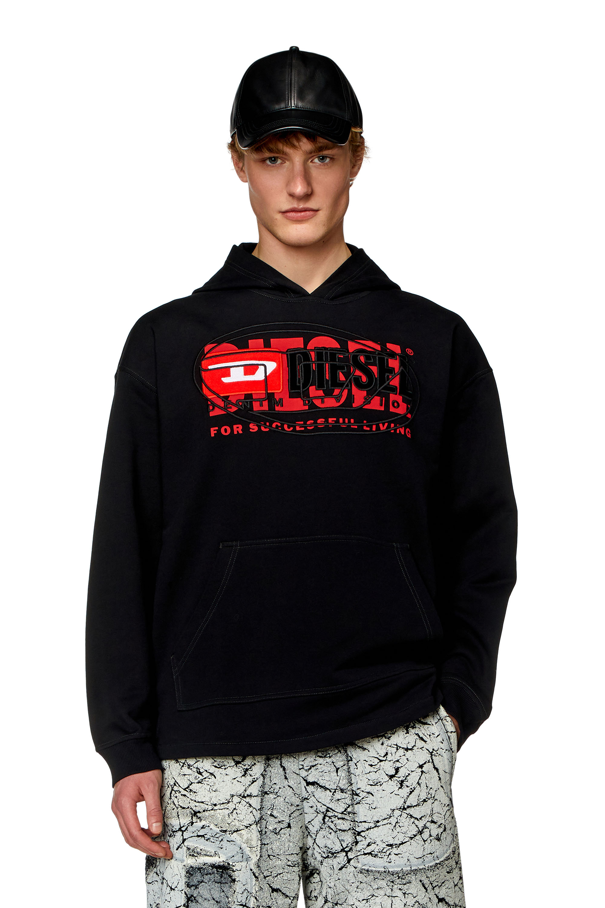 Diesel - Sweat-shirt à capuche avec logos superposés - Pull Cotton - Homme - Noir