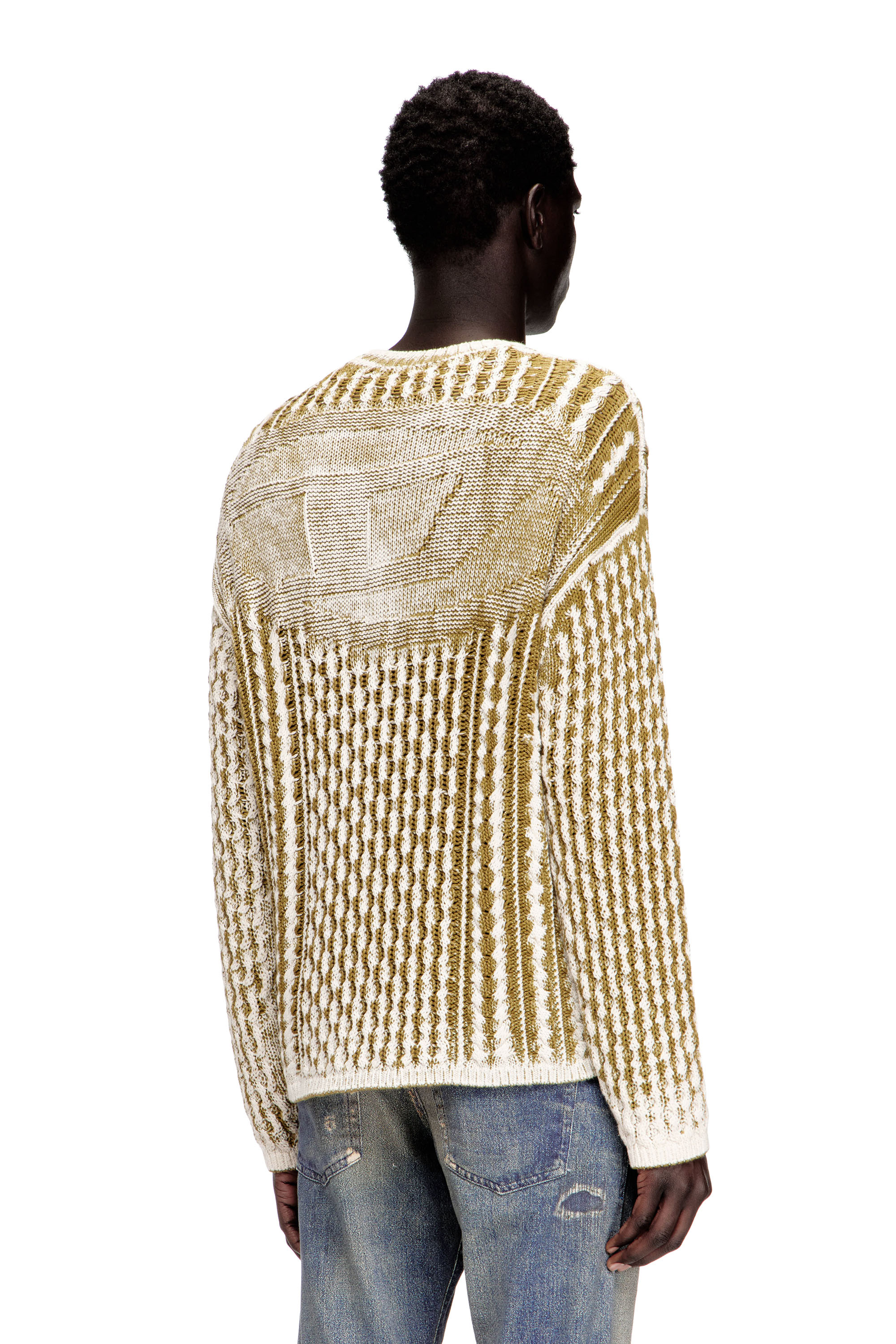 Diesel - K-MOISE, Man's Reverse-print cable-knit jumper in Brown/White - 4