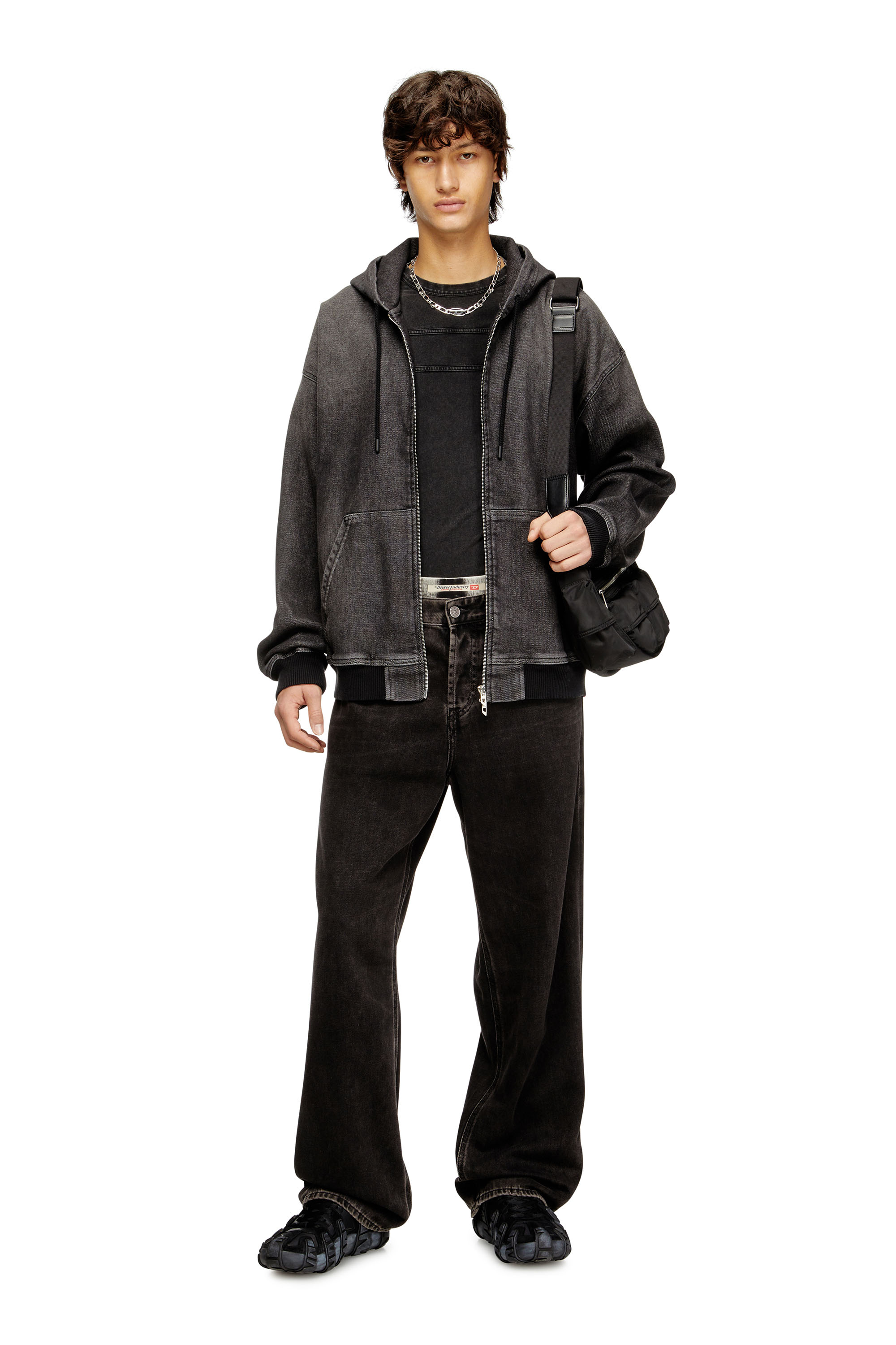 Diesel - D-GIRI-S TRACK, Unisex's Zipped hoodie in dirt-effect Track Denim in Black - 3