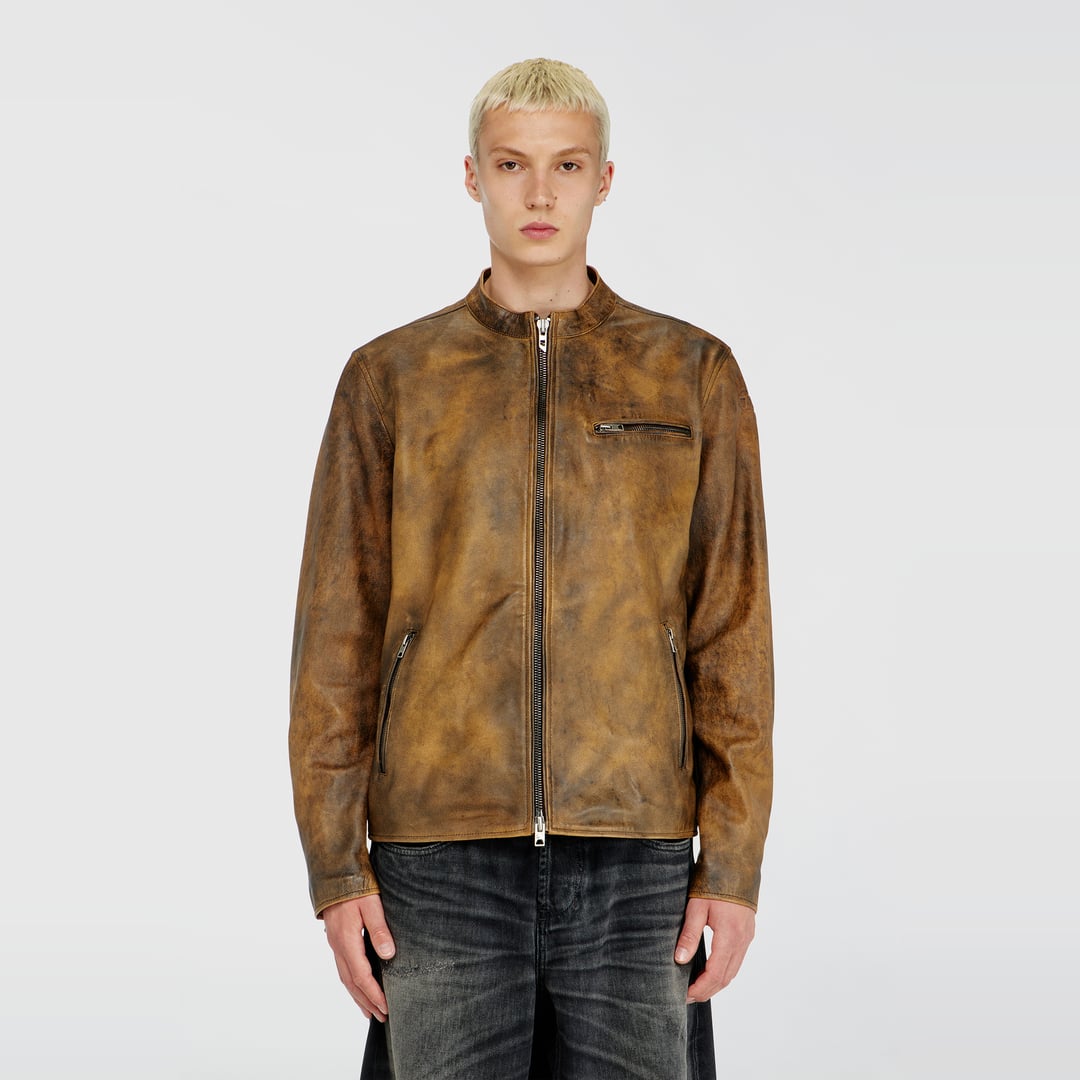 Diesel - Biker jacket in treated leather - Leather jackets - Man - Brown