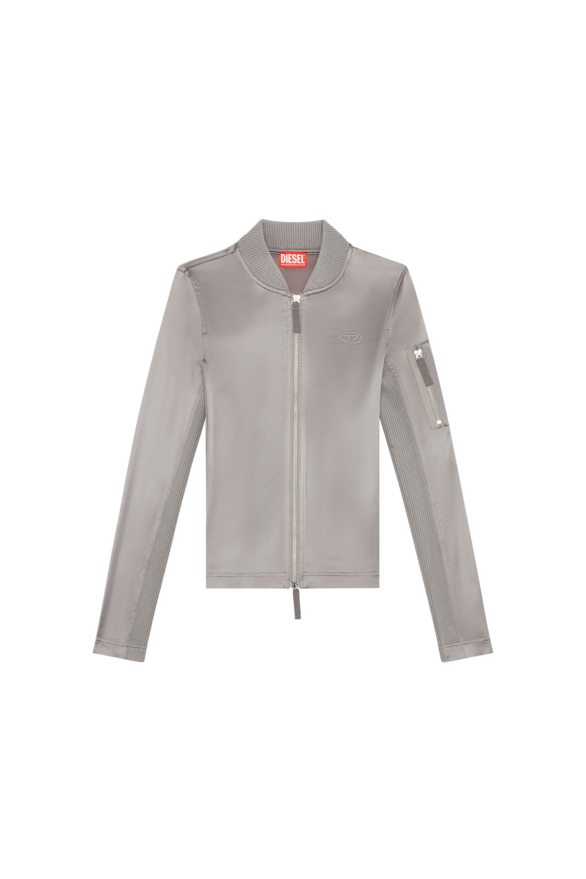 Shop Diesel Track Jacket In Shiny Stretch Satin In Grey