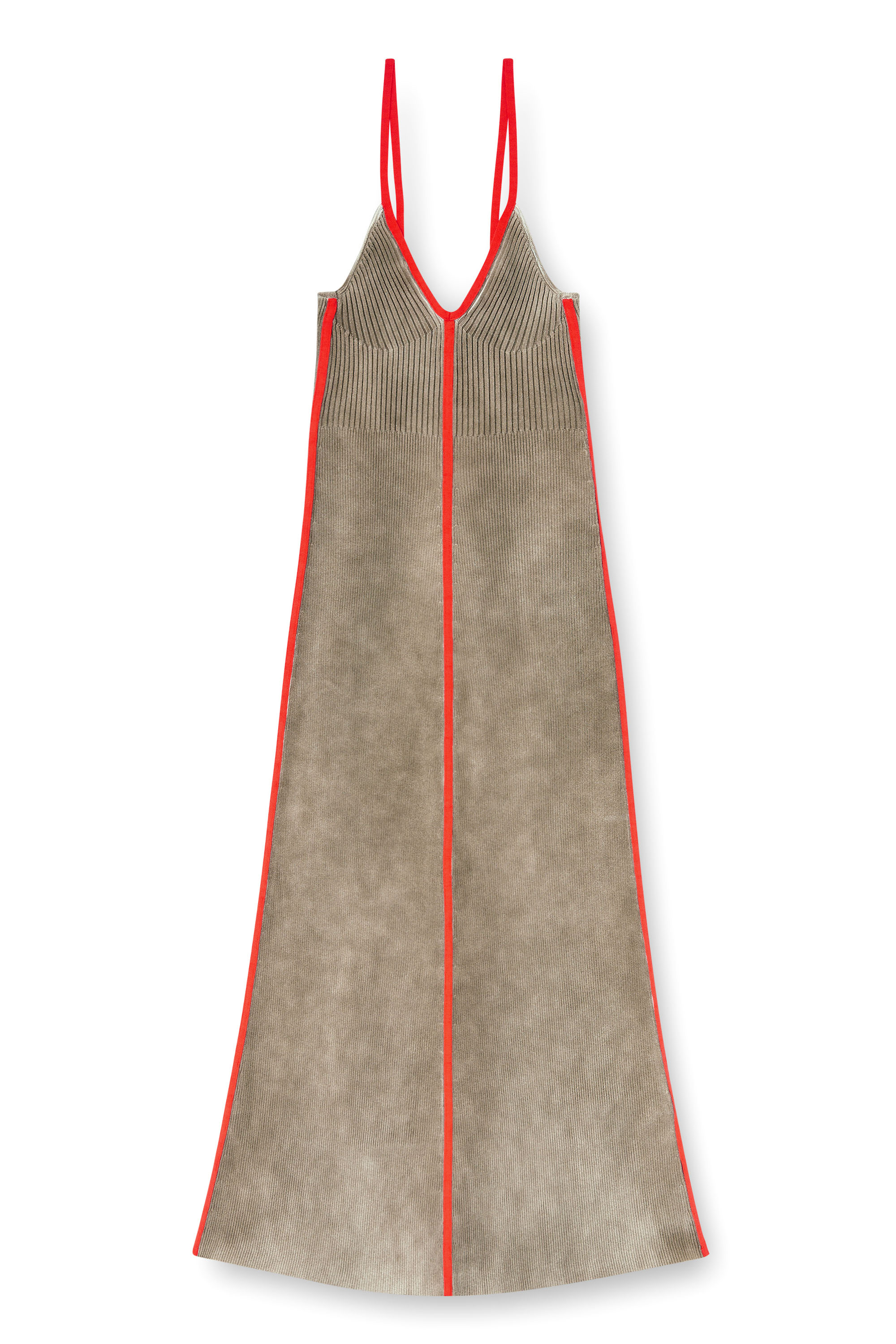 Diesel - M-SARMELA, Woman's Rib-knit midi cami dress with contrast bands in Red/Brown - 2
