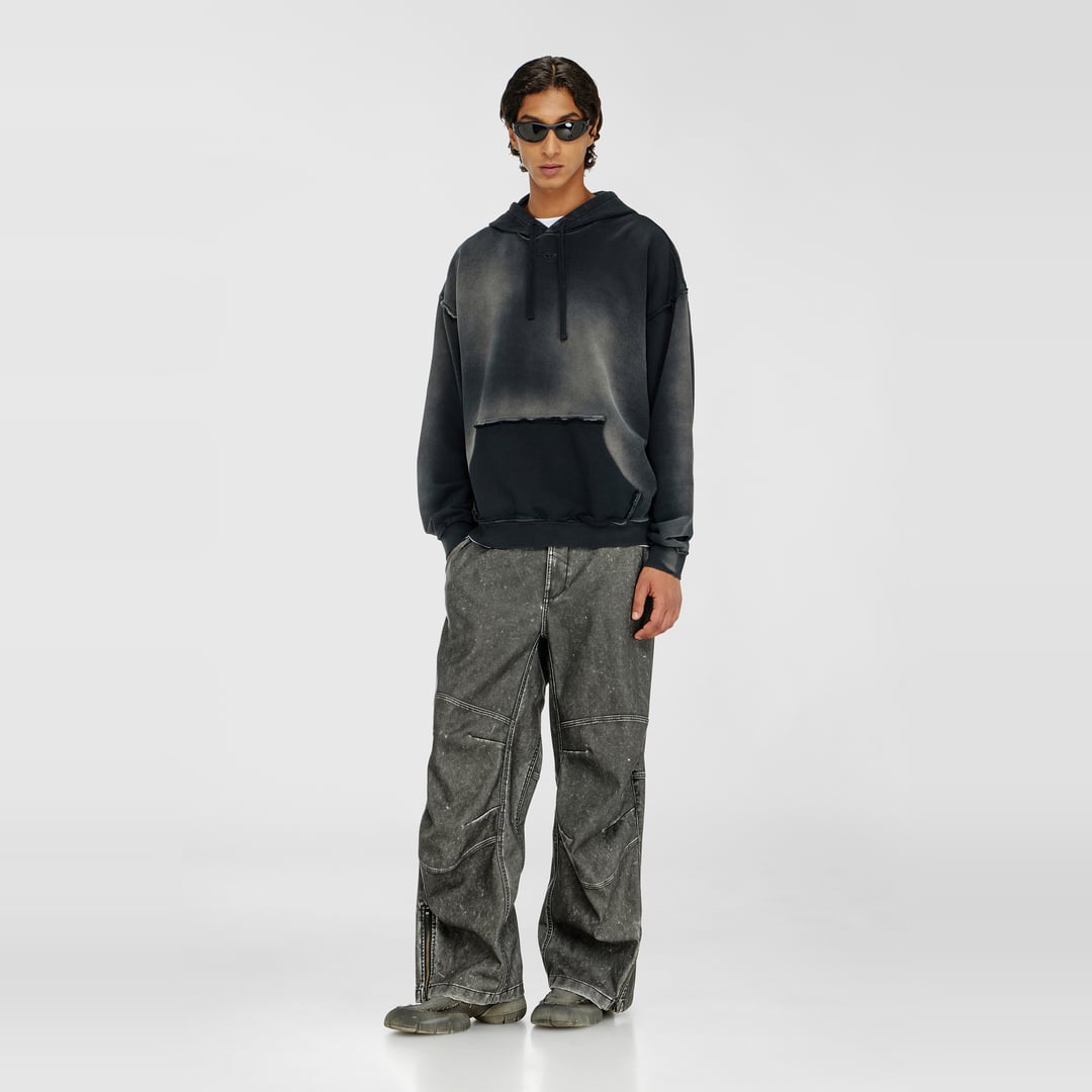 Diesel - Faded cotton hoodie with frayed details - Sweaters - Man - Multicolor