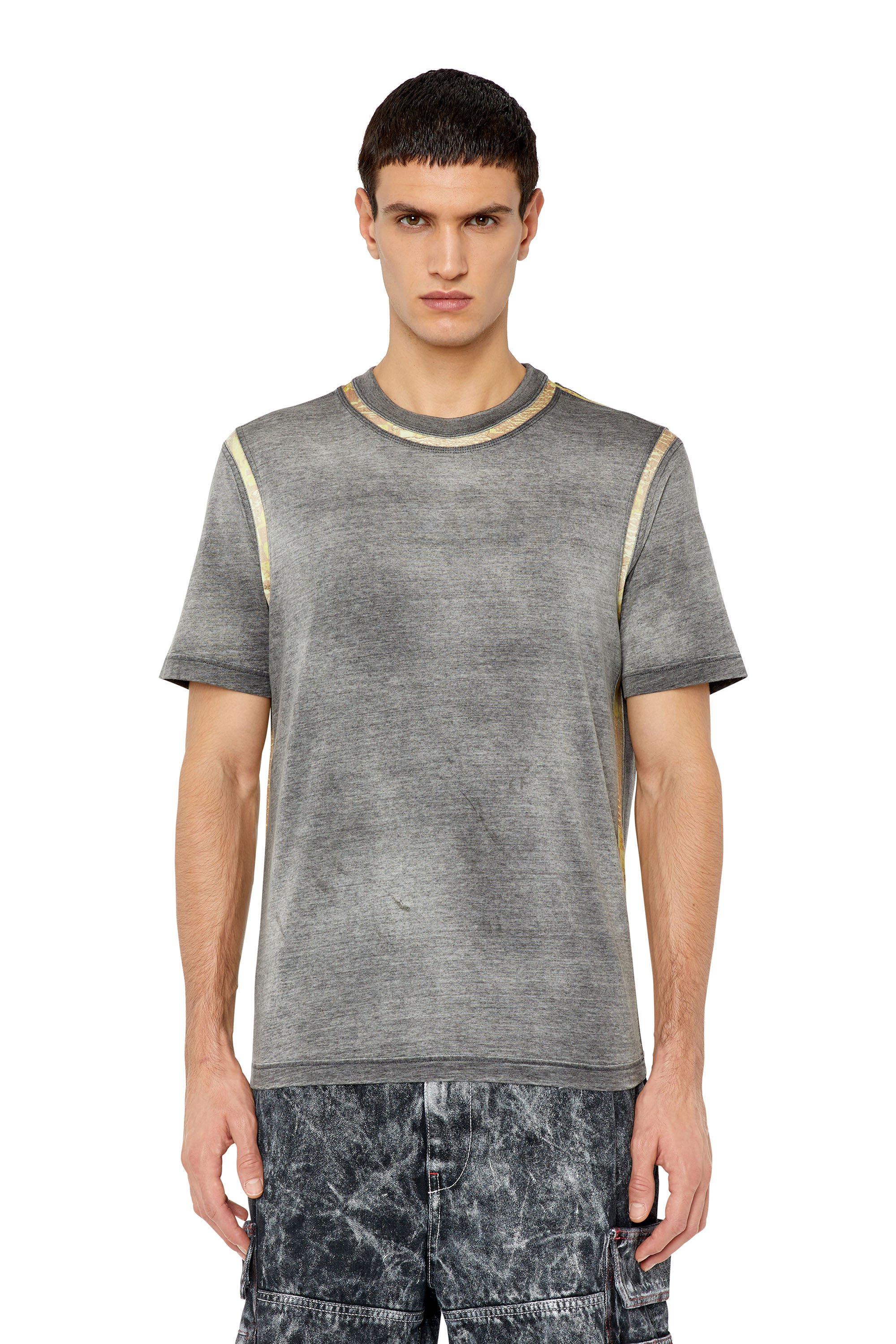 Diesel - T-shirt stone-wash con inserti camouflage - T-Shirts - Uomo - Grigio