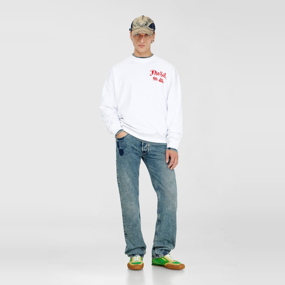 Diesel Men's White - Cotton Sweatshirt With Flocked Graphics - Sweaters - Man Extra Large - Image 1
