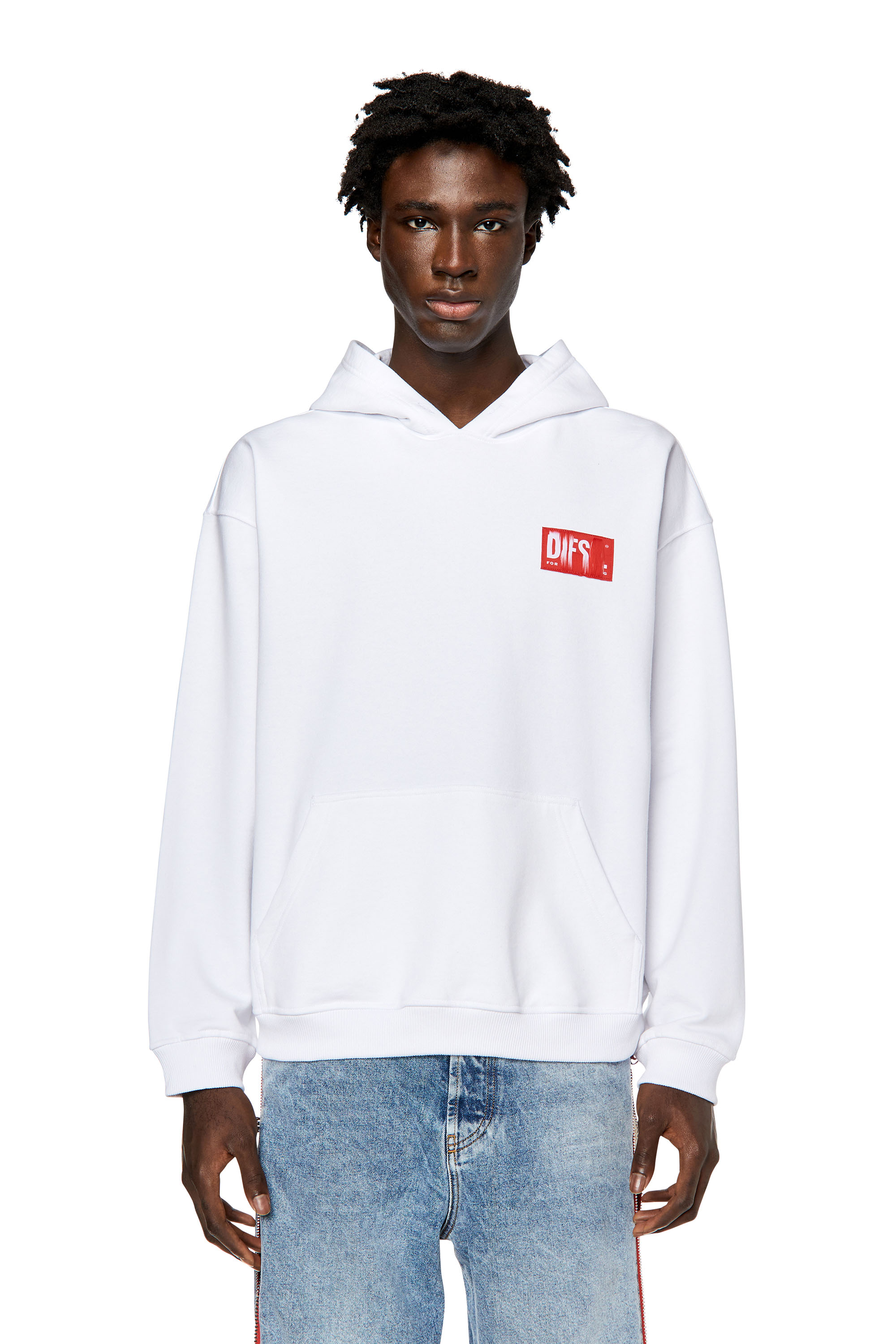 Diesel - Hoodie with frayed logo patch - Sweaters - Man - White