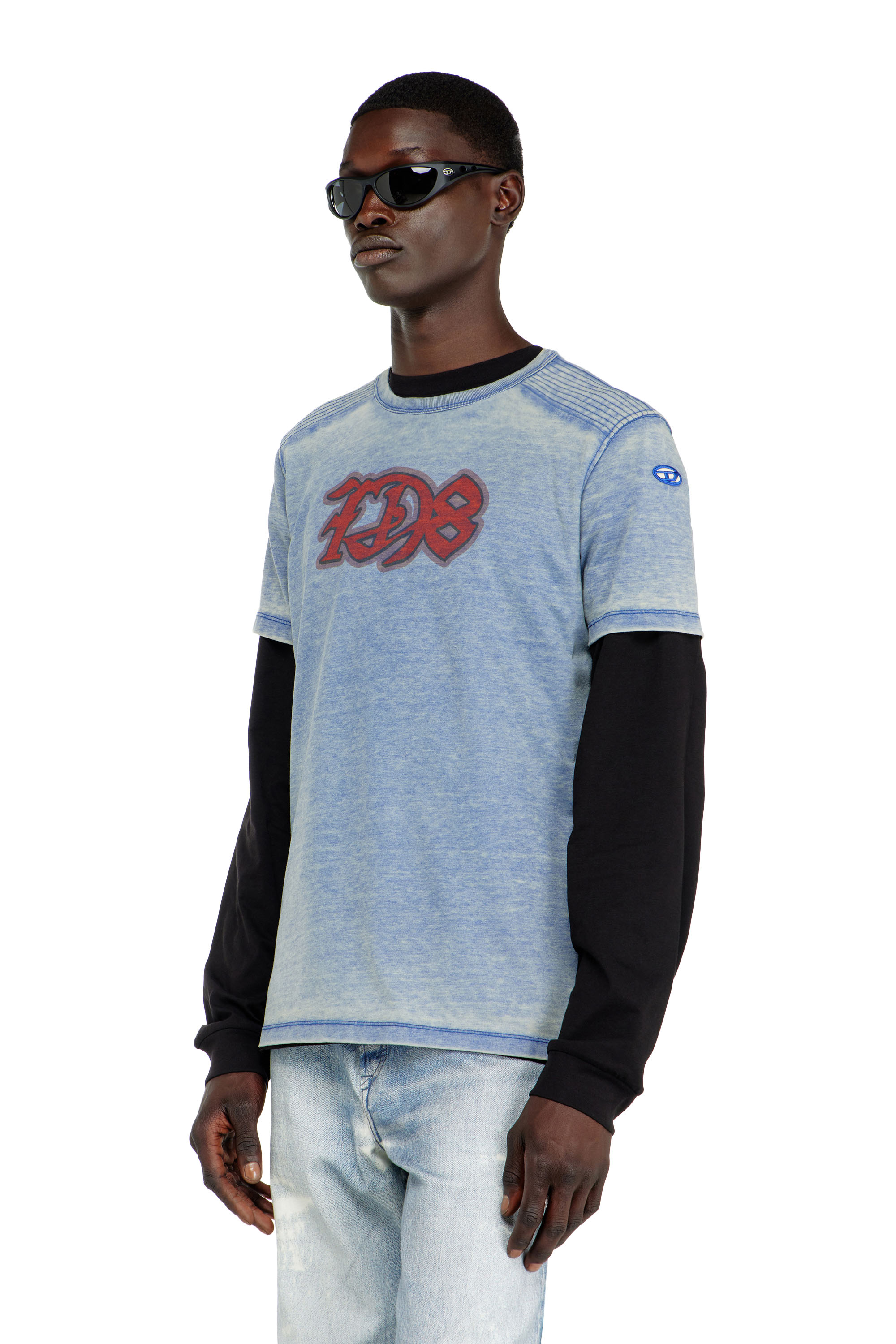 Diesel - Burnout T-shirt with D78 print - T-Shirts - Man - Blue