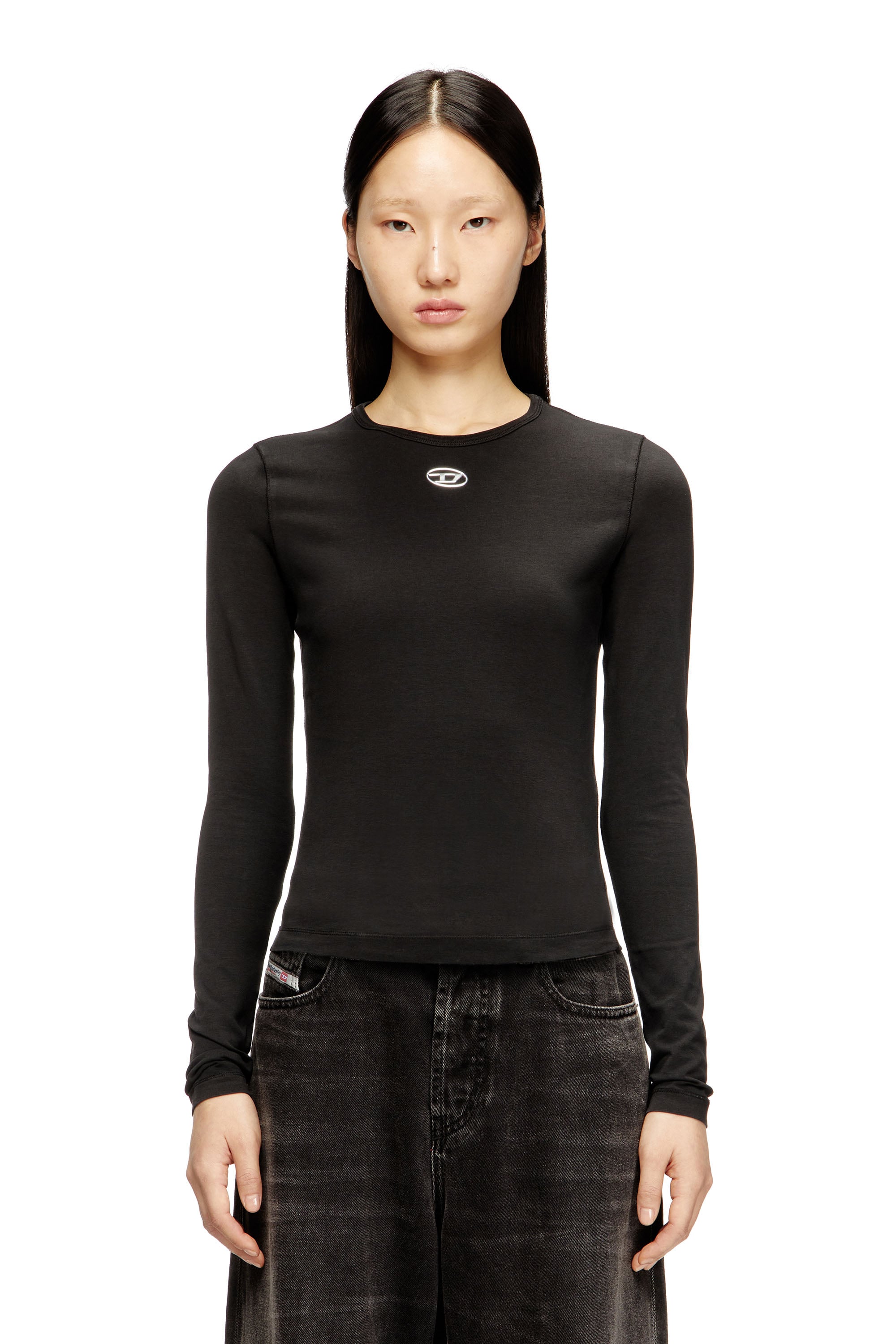 Diesel Women's Black - Cotton Sweater With Oval D Logo - T-Shirts - Woman Medium