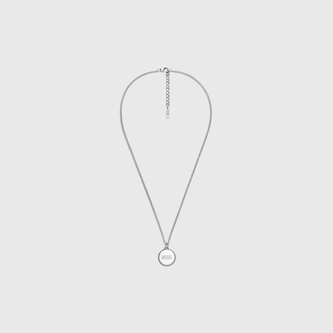 Diesel - Collier en acier inoxydable avec pendentif à texture denim - Colliers et chaînes - Mixte - Gris argenté