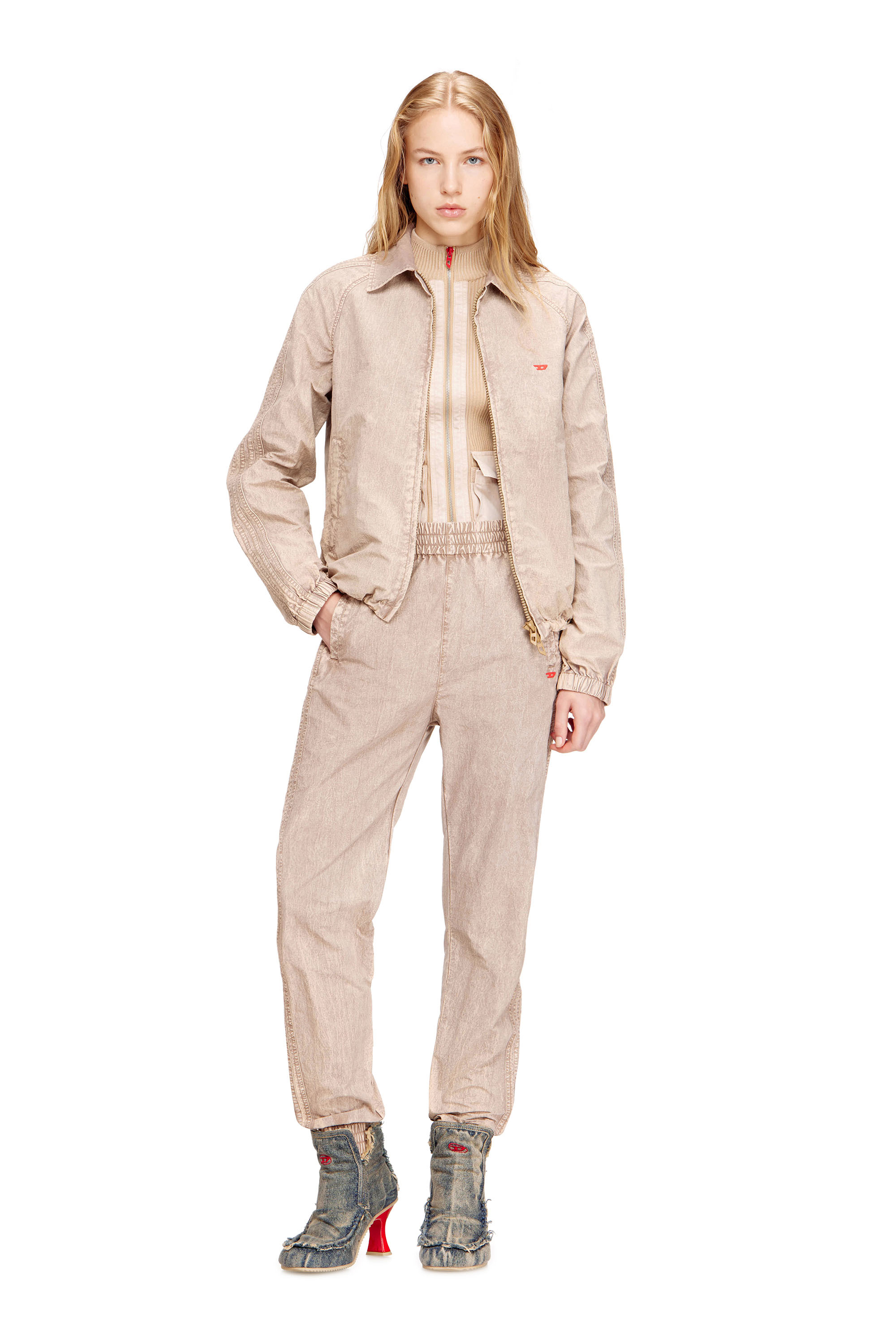 Diesel - J-FENIC-AG, Unisex's Taslan jacket with striped sleeves in Light Brown - 2