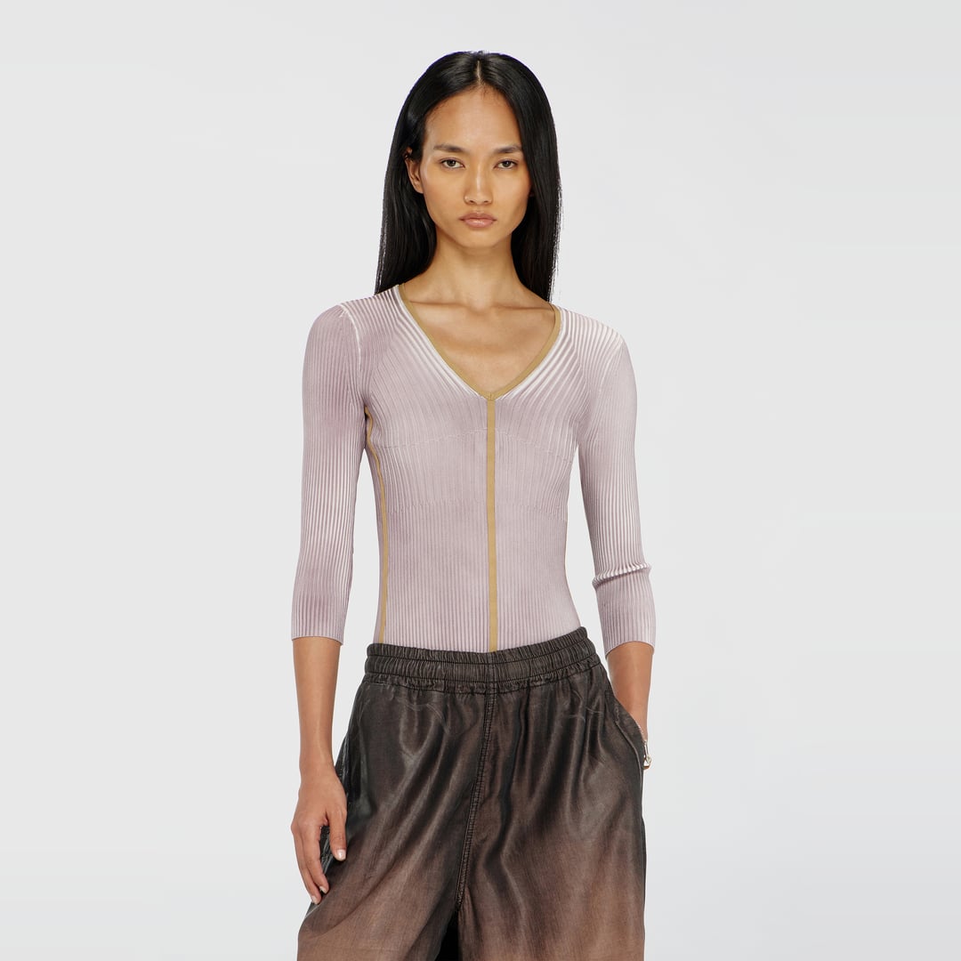 Diesel - Ribbed V-neck jumper with contrast bands - T-Shirts - Woman - Violet