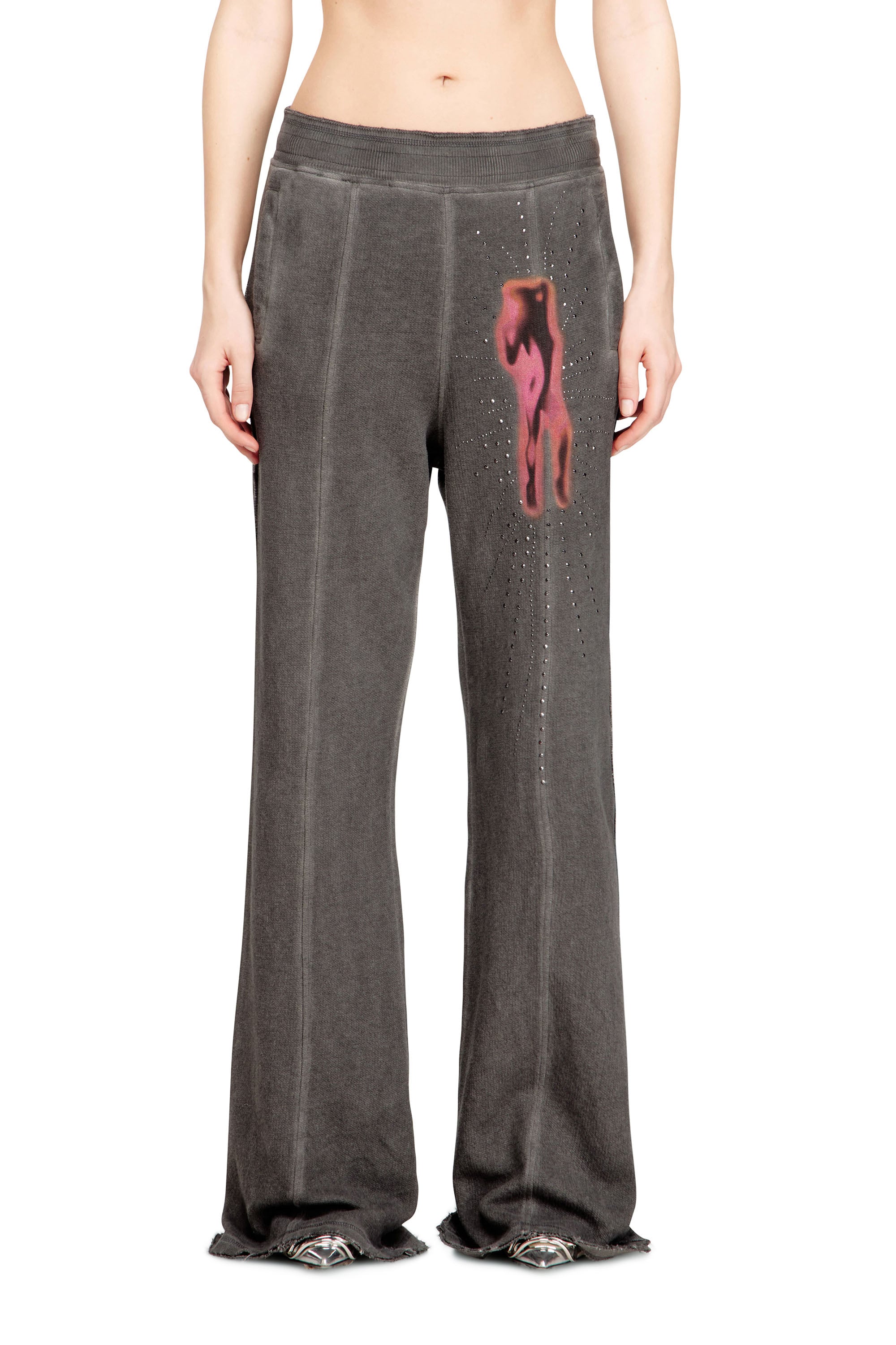 Diesel - Cotton pants with prints and studs - Pants - Woman - Grey