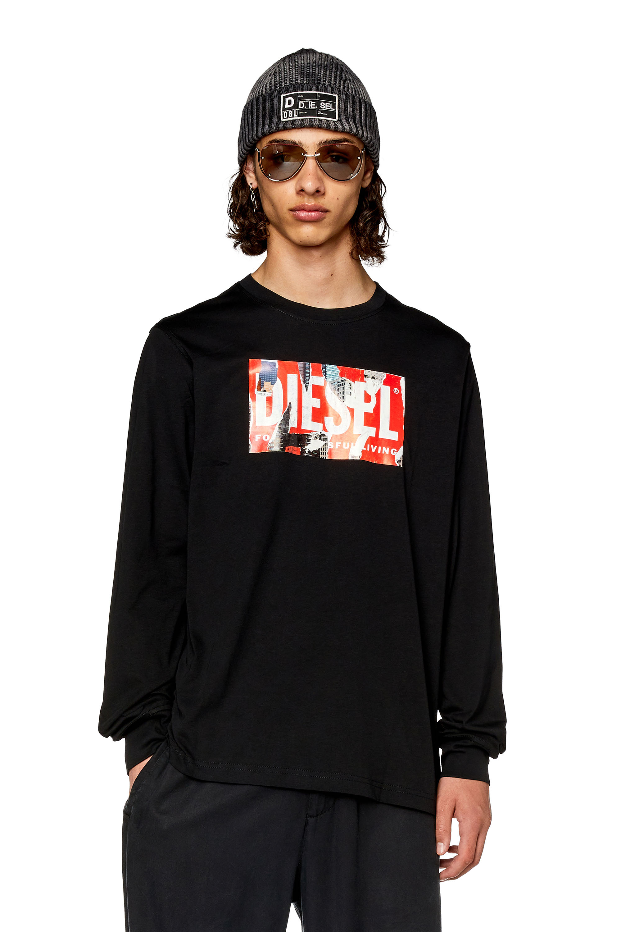 Diesel - Long-sleeve T-shirt with peel-off print - T-Shirts - Man - Black