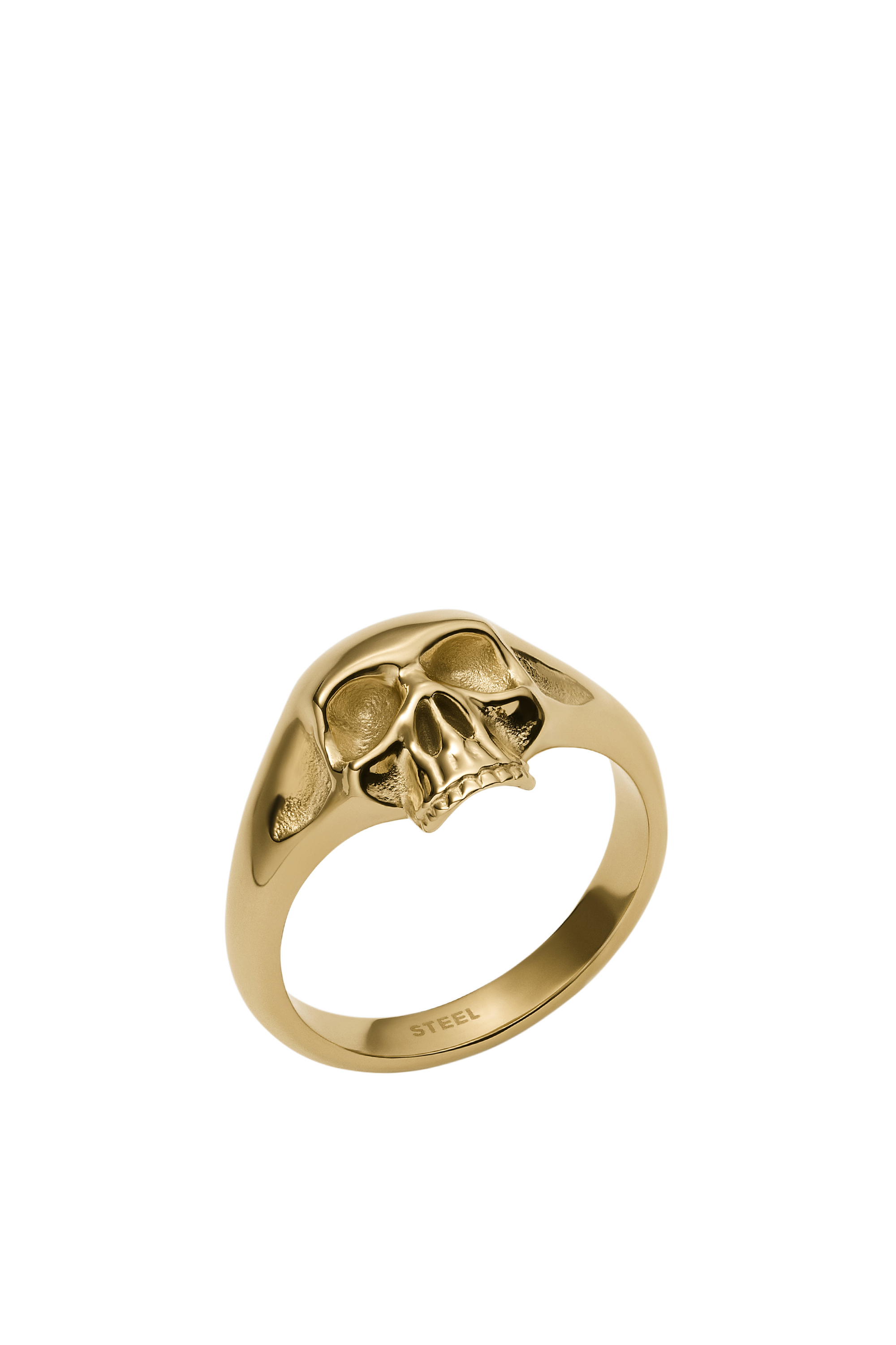 Diesel - Gold Stainless Steel Skull Ring - Rings - Man - Oro