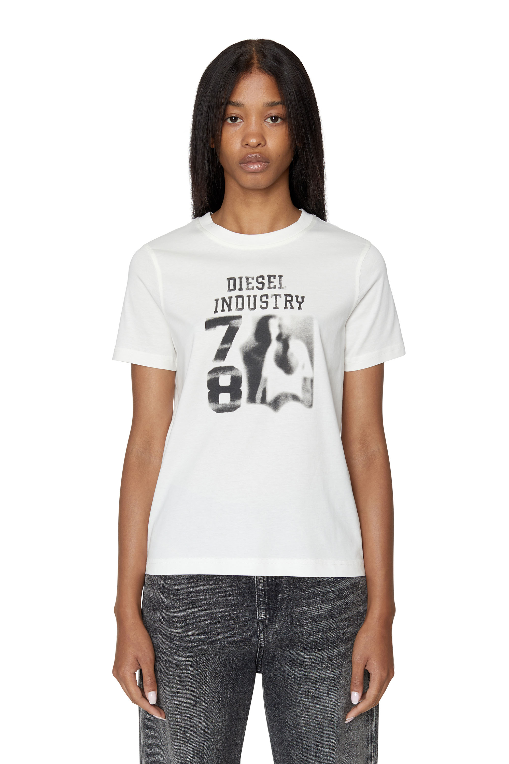 Diesel - T-shirt con stampa a effetto sfocato - T-Shirts - Donna - Bianco