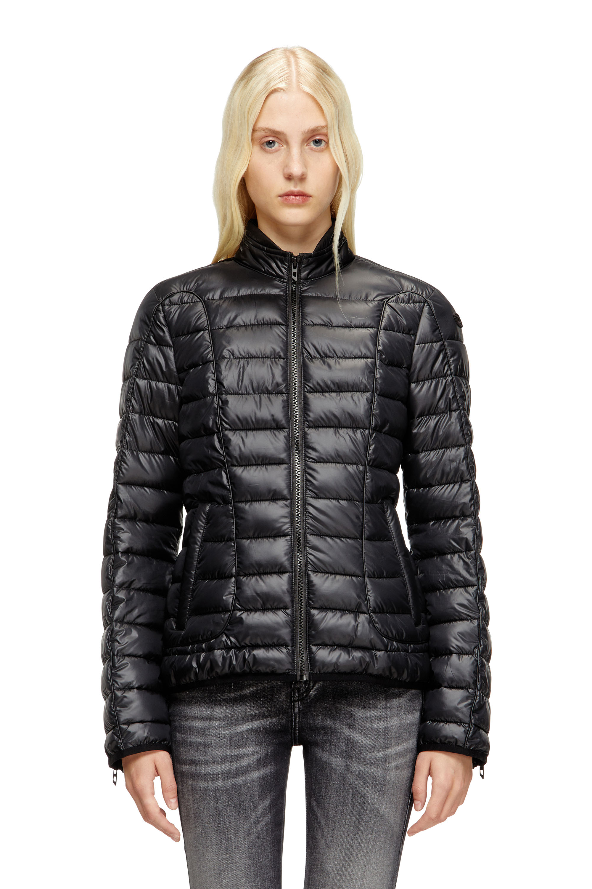 Diesel Women's Black - Puffer Jacket With Biker Details - Winter Jackets - Woman Size 36