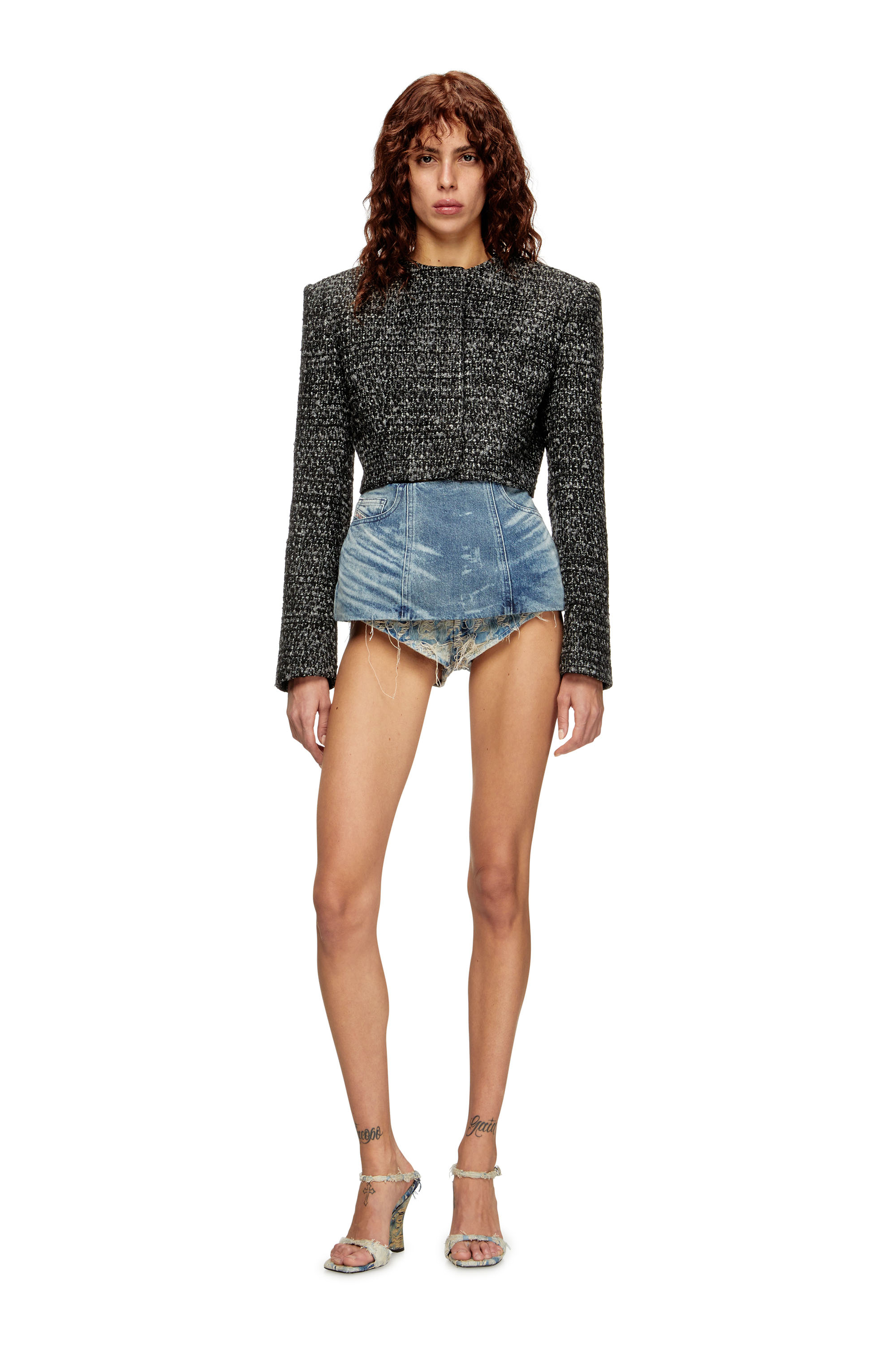 Diesel - DE-NORA-FSH, Woman's Belt skirt in lasered cotton-hemp denim in Medium blue - 2