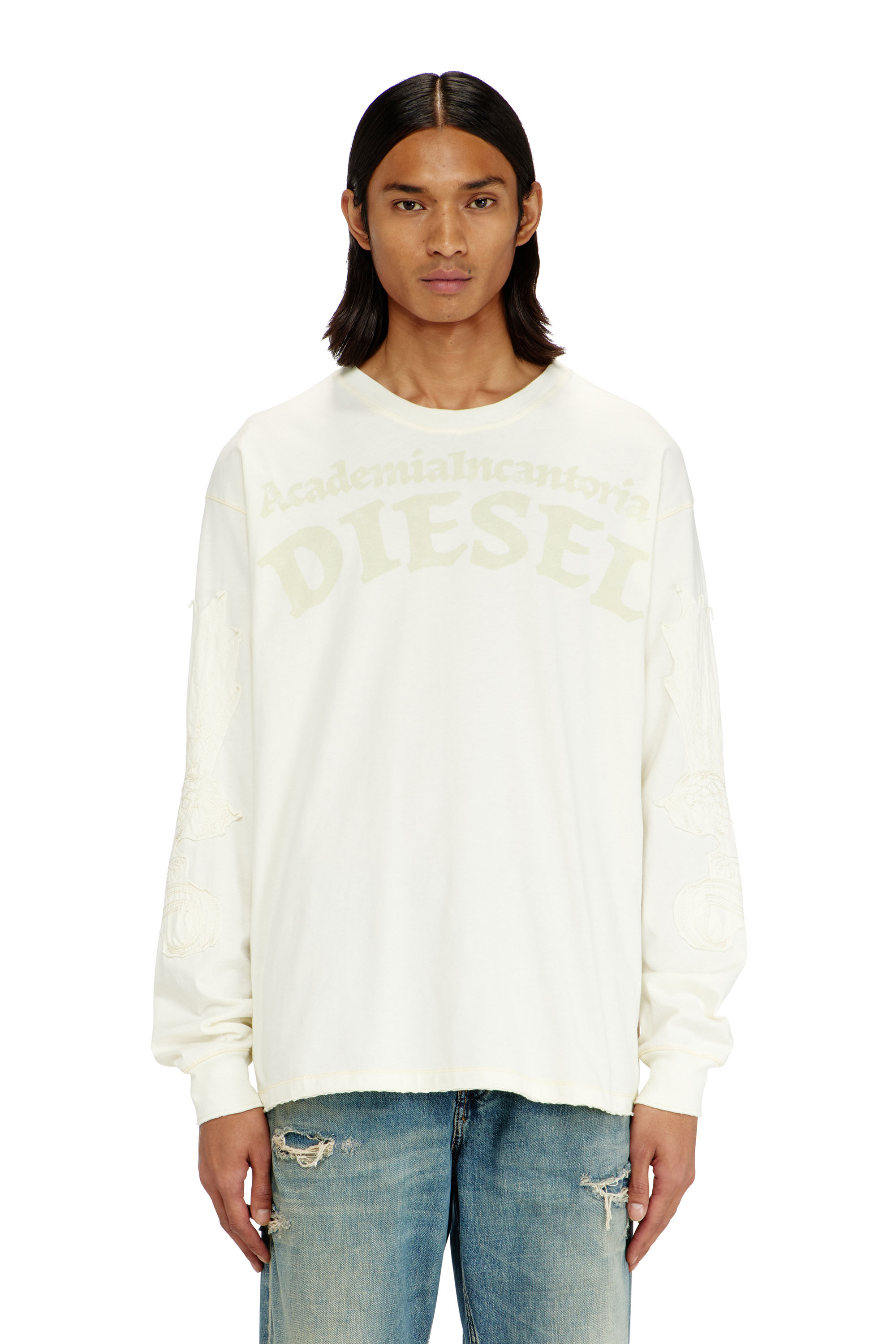 Diesel Homem Branco - Long-Sleeve T-Shirt With Prints And Patches - T-Shirts - Man 3XL