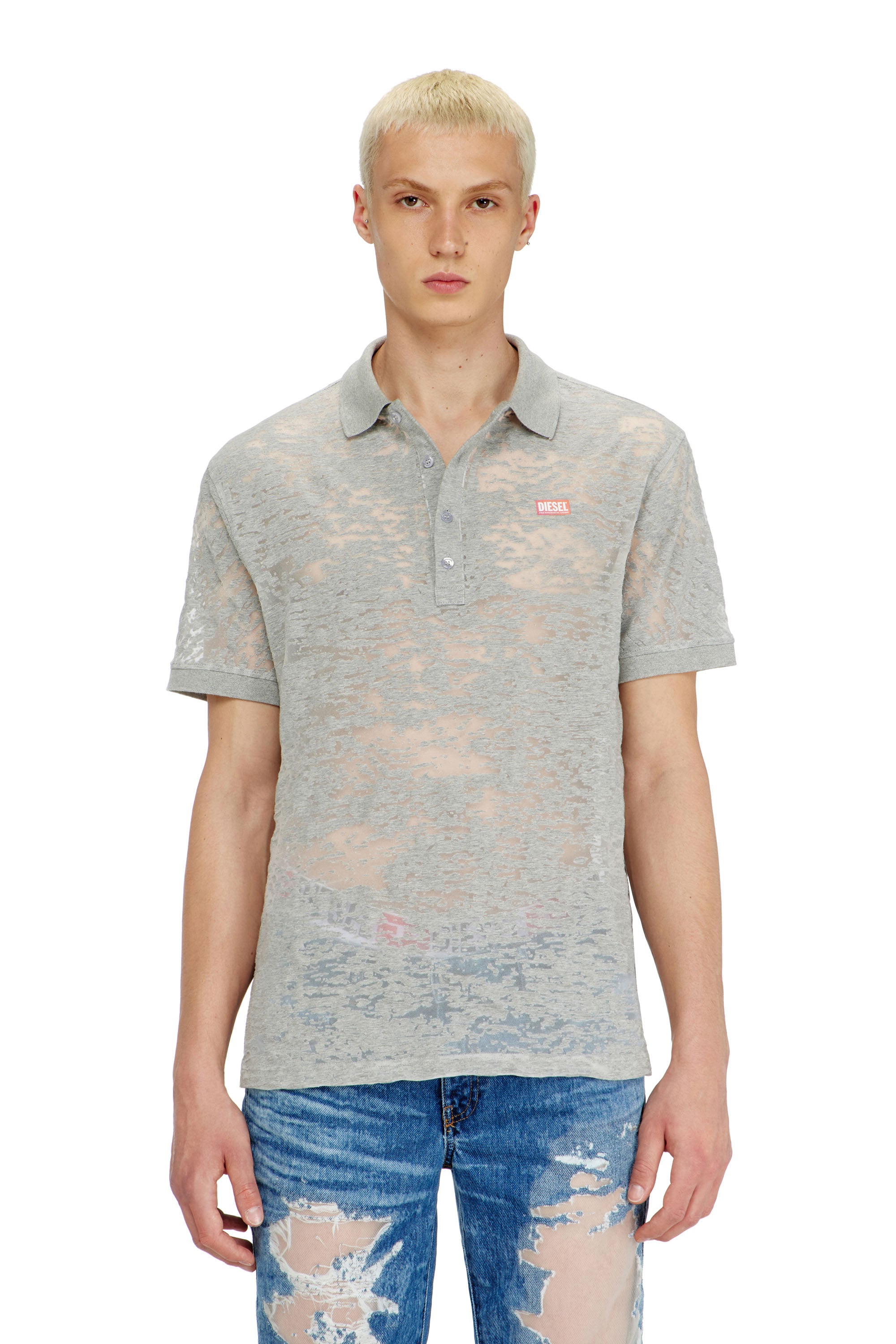 Diesel - Polo shirt in all-over devoré jersey - Polos - Man - Grey