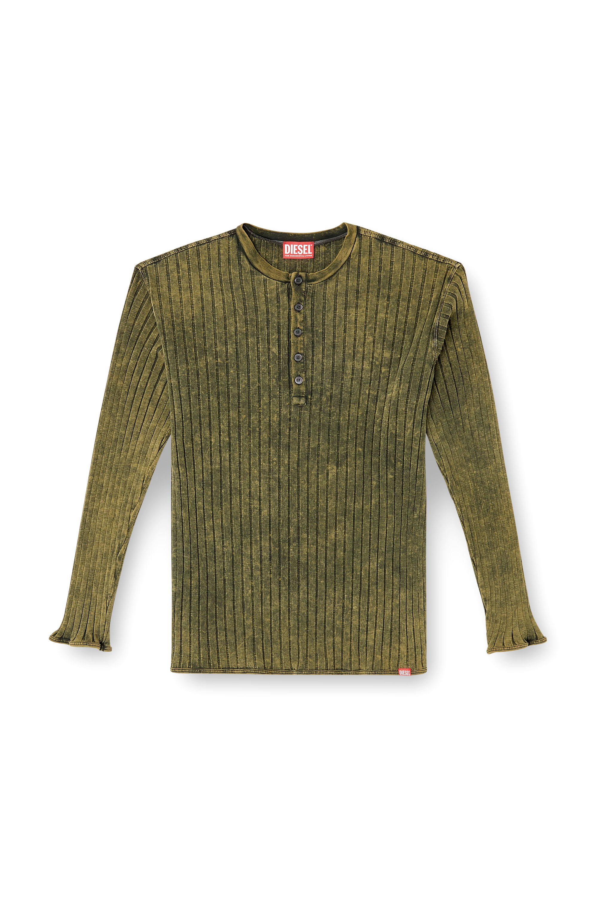 Diesel - T-ALLY, Man's Henley top in treated wide-rib jersey in Green - 4