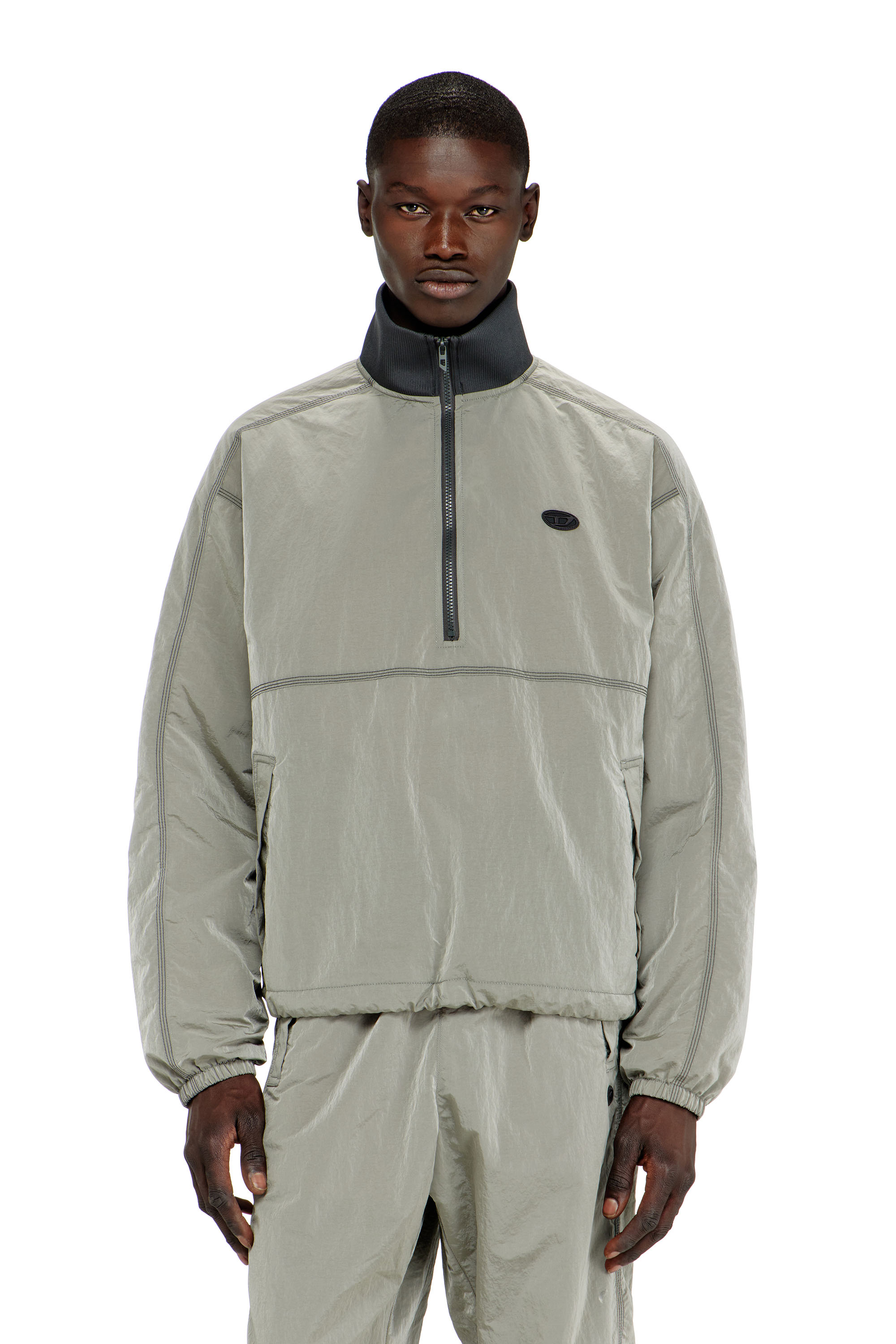 Diesel Men's Grey - Nylon Jacket With Crinkle Effect - Jackets - Man Size 46