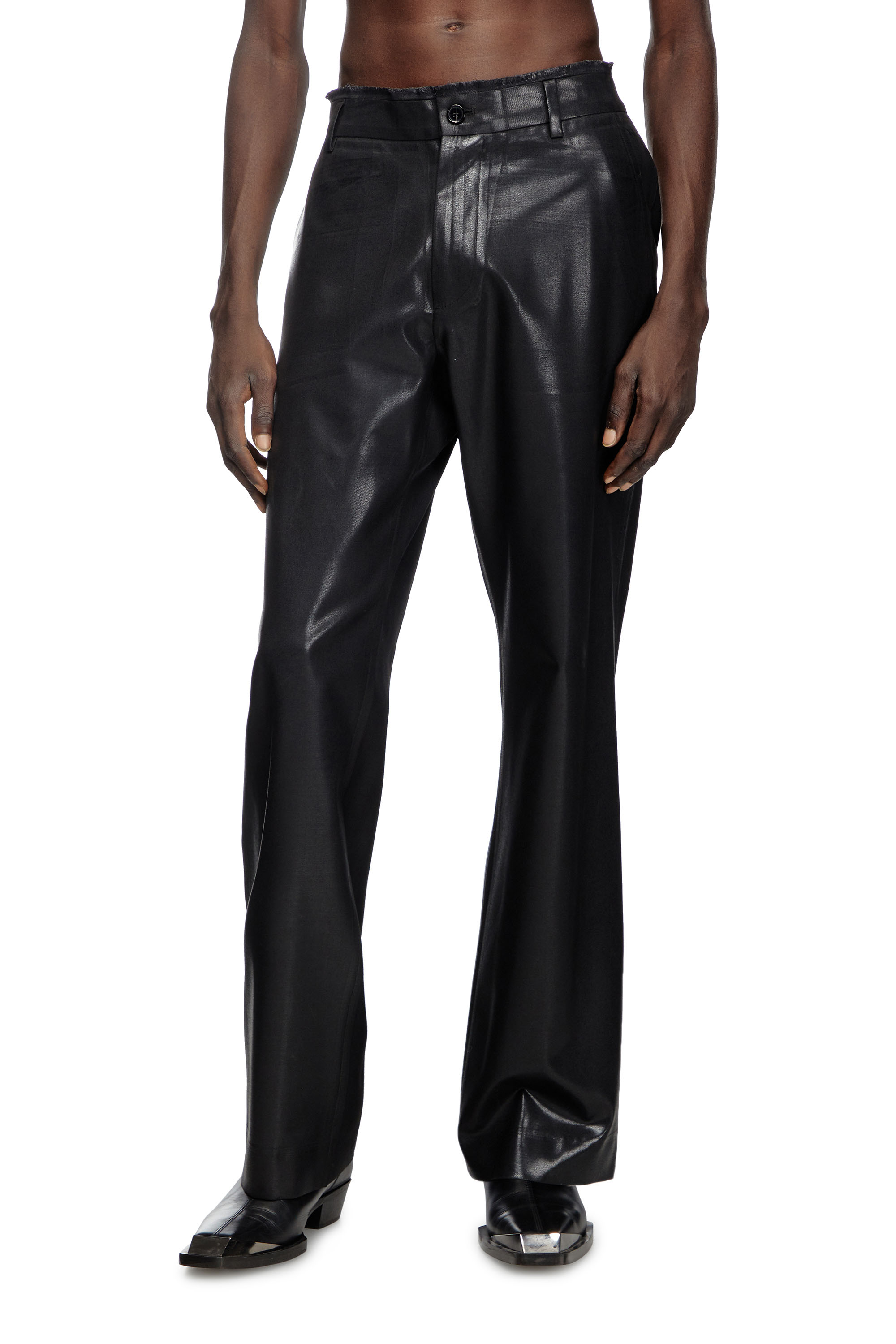 Shop Diesel Cool Wool Pants With Denim-trim Waist In Black