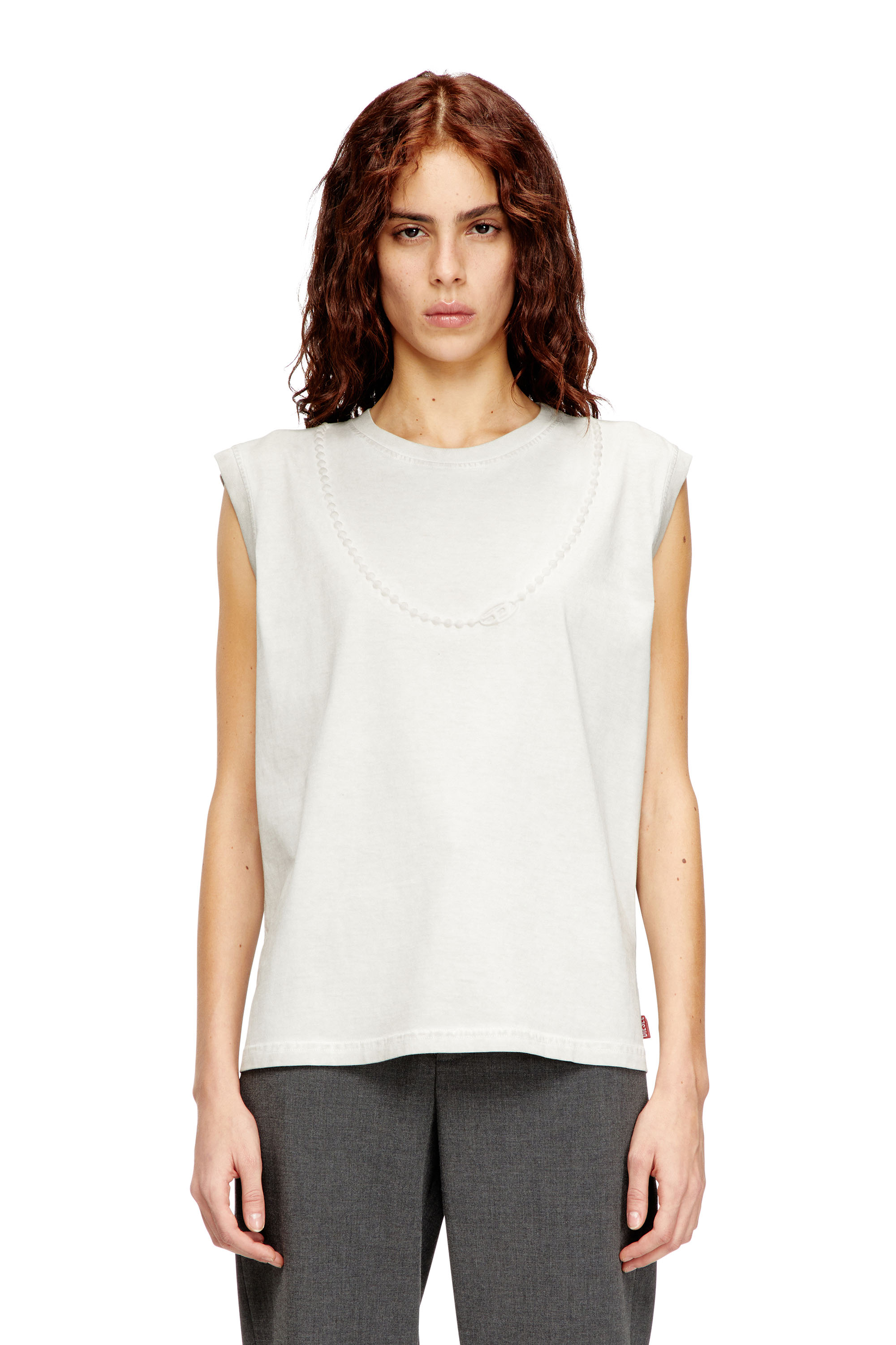 Diesel Women's White - Sleeveless T-Shirt With Embossed Chain - Tops - Woman Small