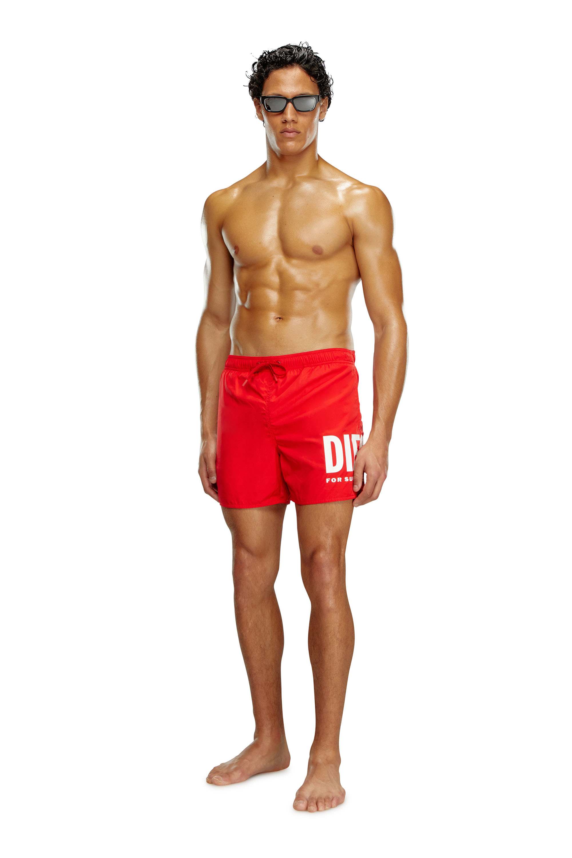 Diesel Mid-length Swim Shorts With Maxi Logo In Red