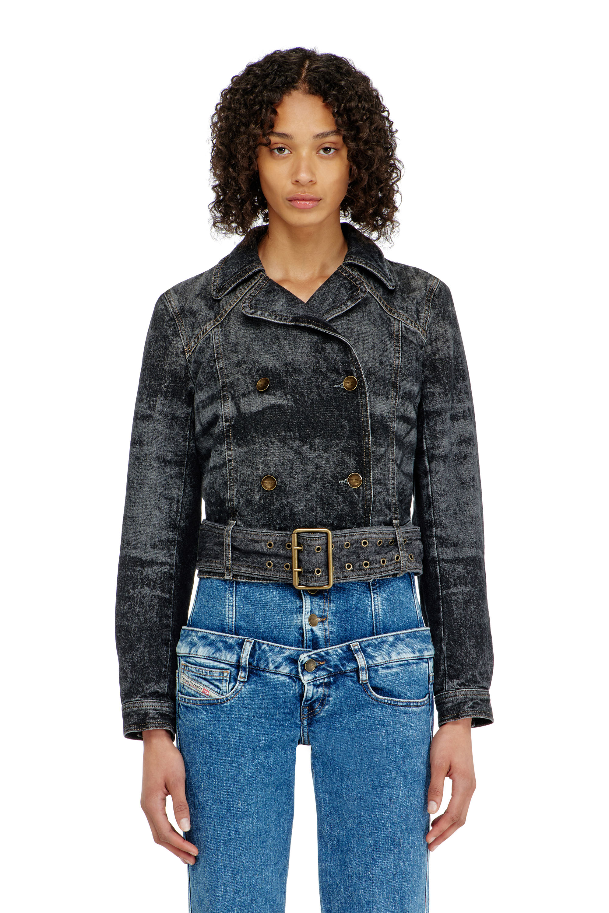 Diesel Women's Black - Cropped Denim Jacket With Belt - Denim Jackets - Woman Small