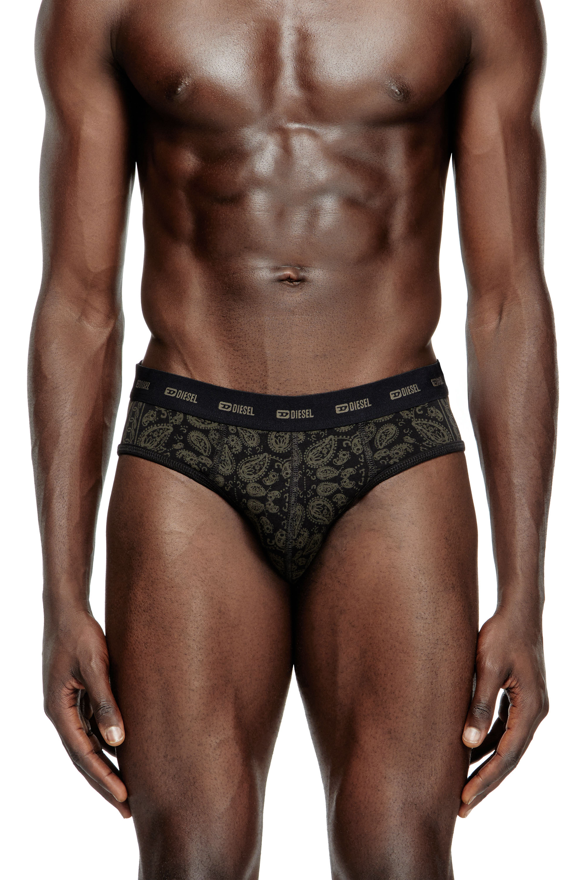 Diesel 3-pack Stretch Cotton Briefs With Bandana Print In Black