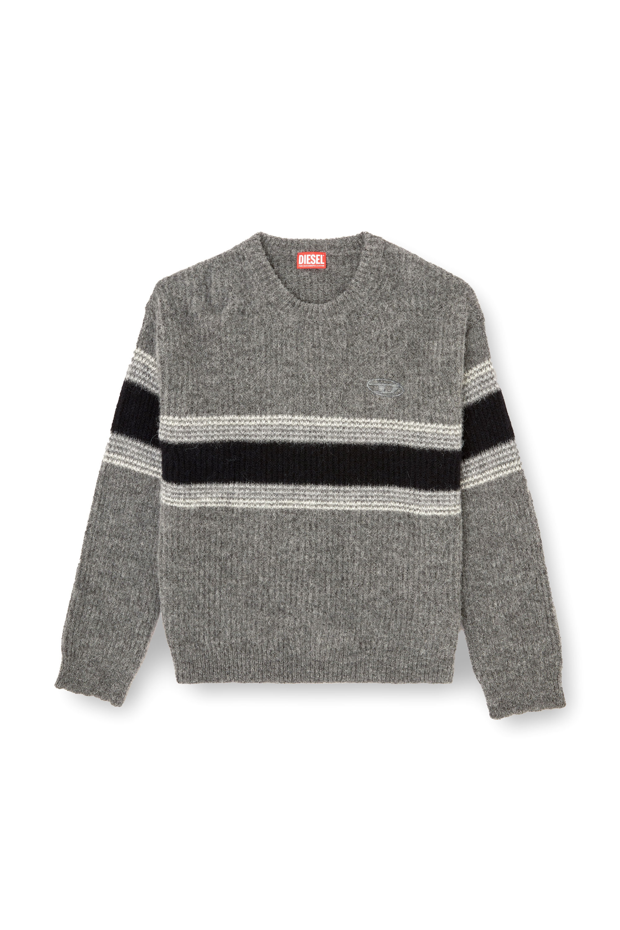 Diesel - K-SOREN, Man's Striped jumper in alpaca blend in Grey/Black - 3