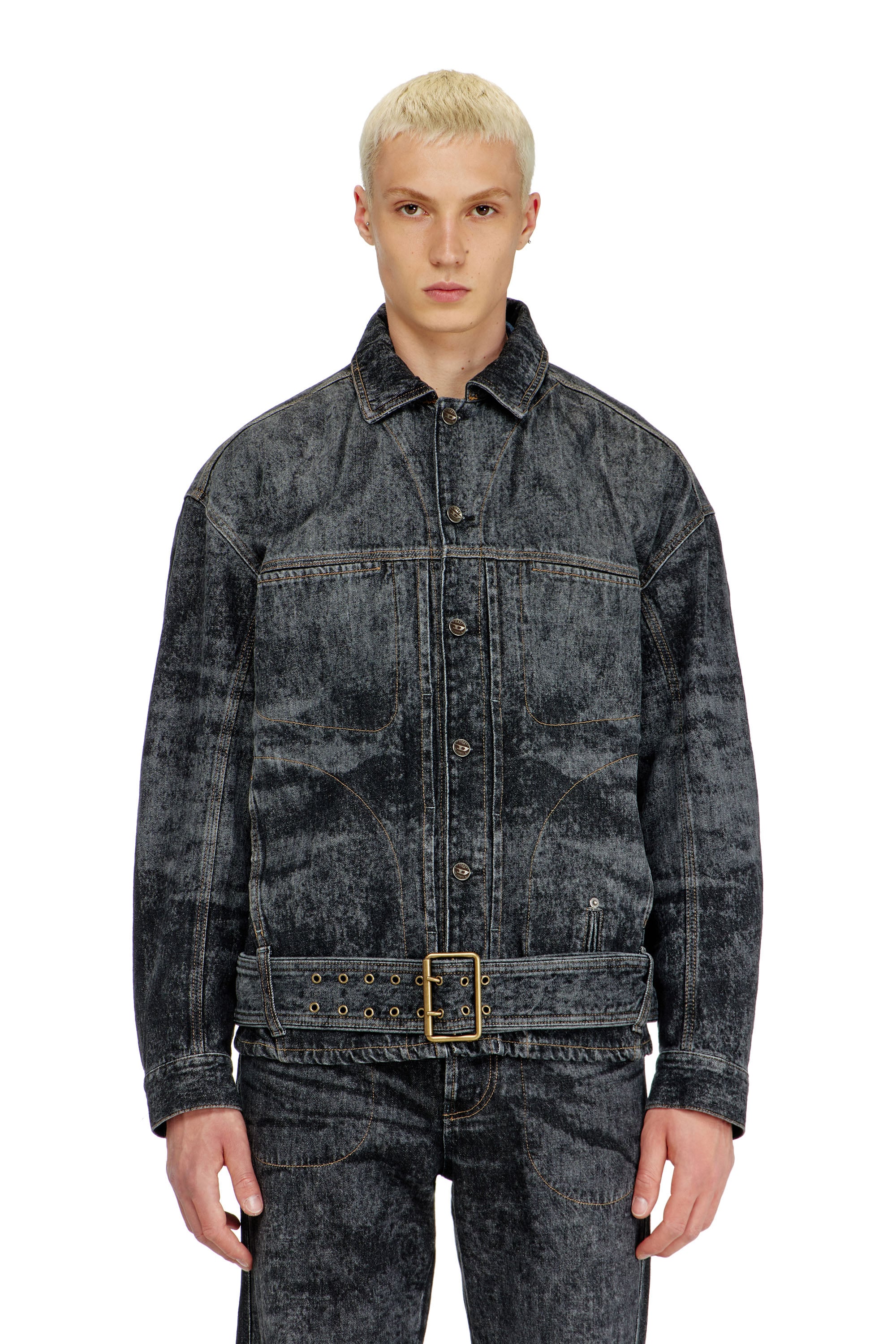 Diesel Herr Grå - Biker-Inspired Denim Jacket - Denim Jackets - Man Små