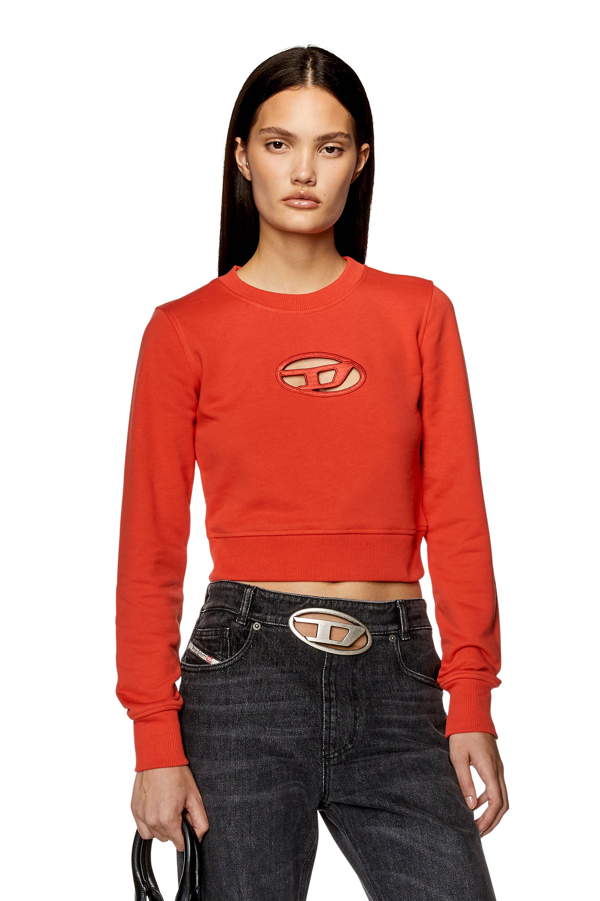 Shop Diesel Cropped Sweatshirt With Cut-out Logo In Rosso