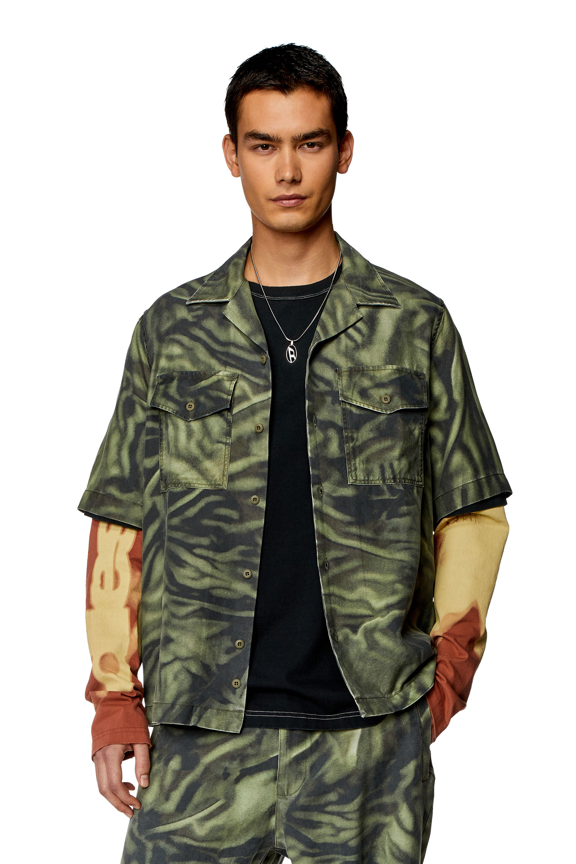 Diesel Short-sleeve Shirt With Zebra-camo Print In Multicolor