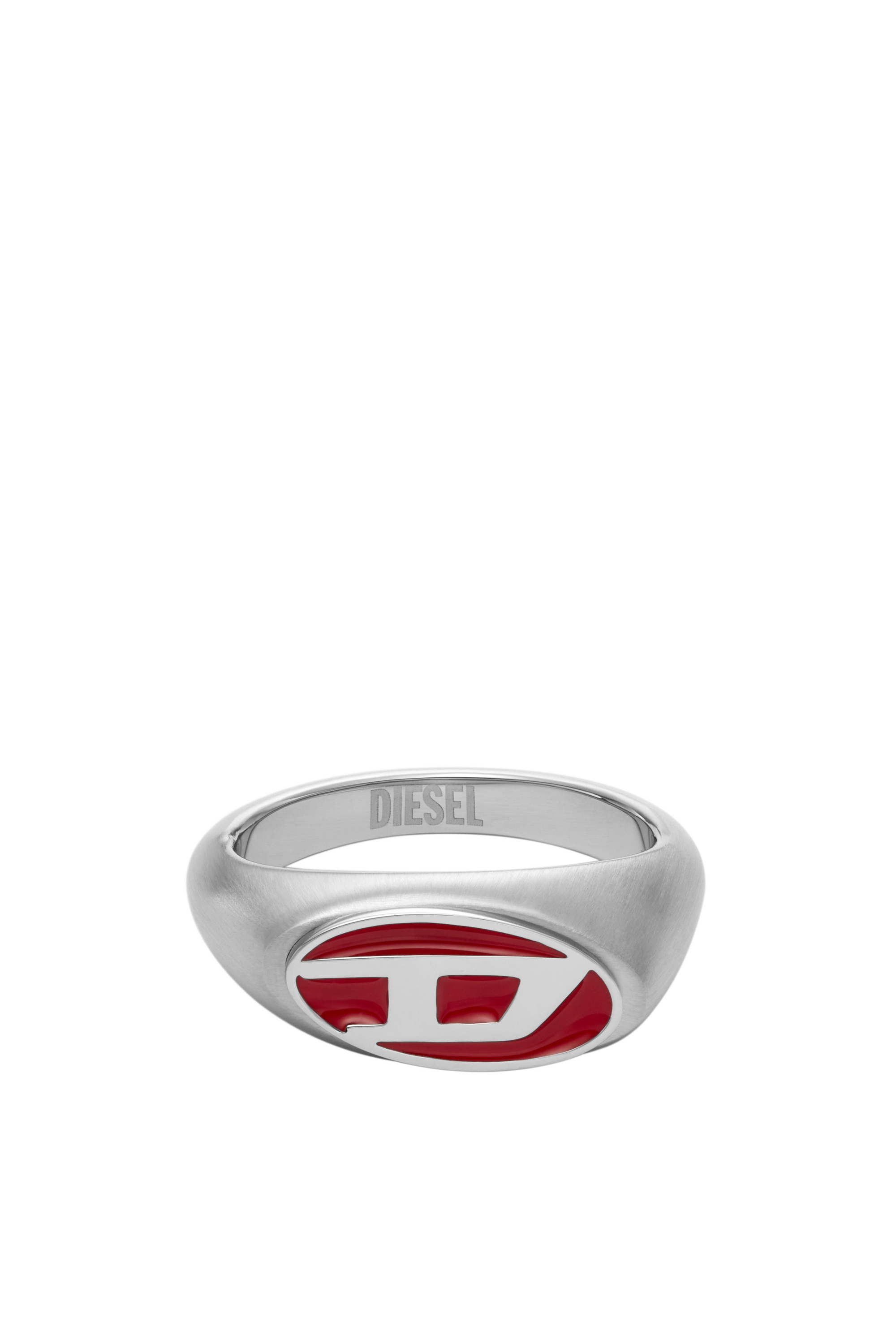 Diesel - Red enamel and stainless steel signet ring - Rings - Unisex - Silver