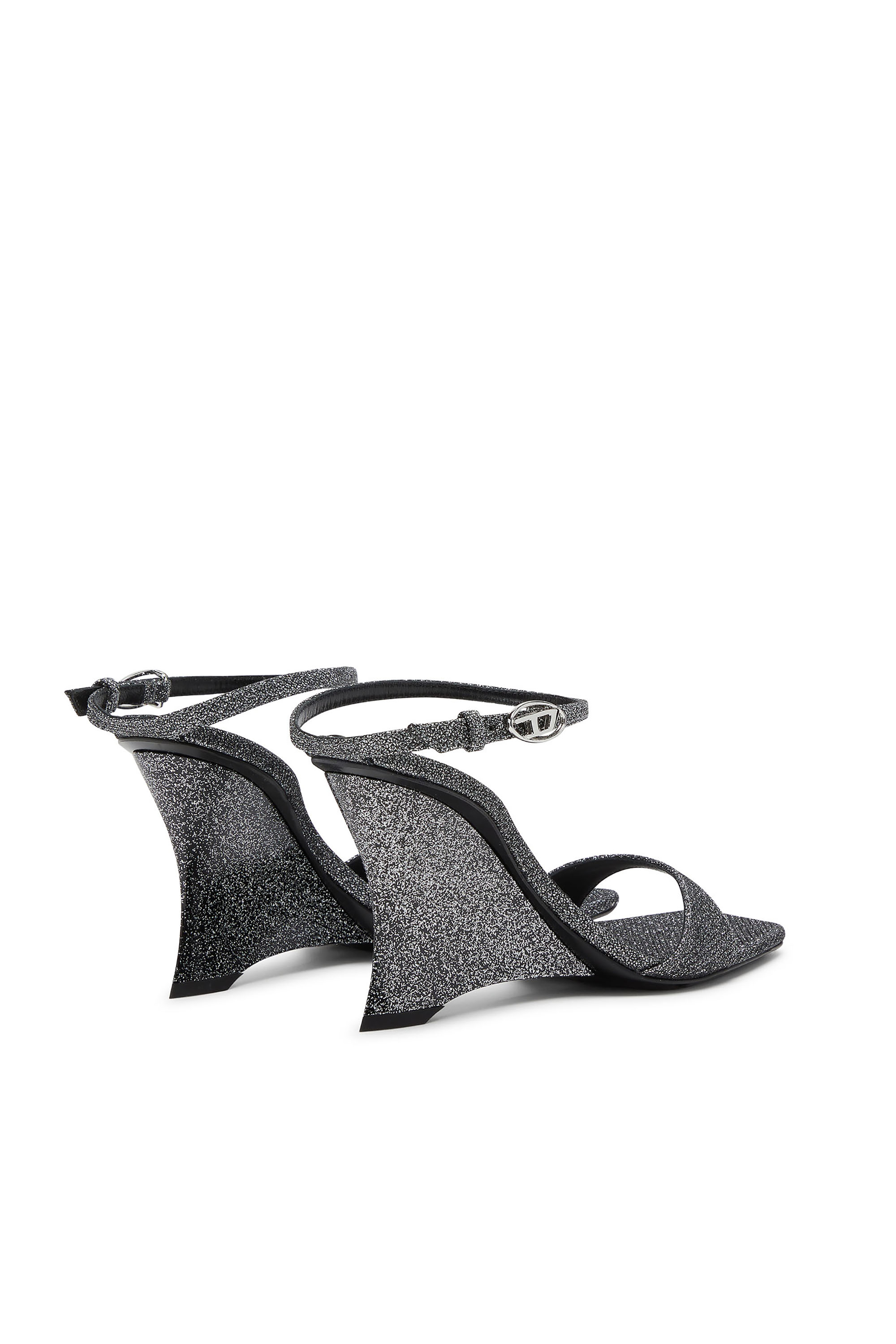 Diesel - D-AMBER SANDAL WEDGE, Woman's D-Amber-Wedge sandals in Lurex fabric in Silver - 4