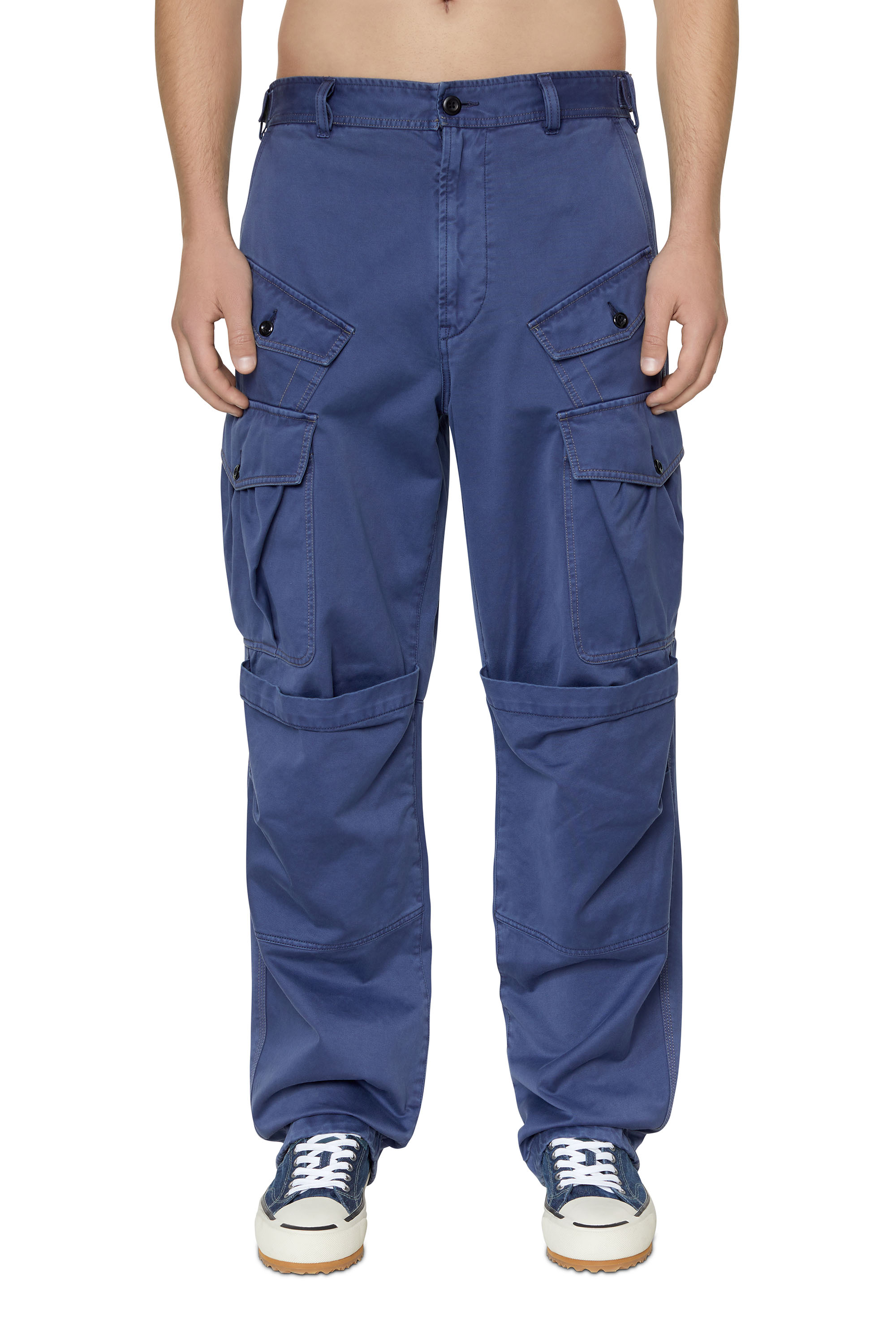 Diesel - Pantaloni cargo in raso di cotone - Pantaloni - Uomo - Blu