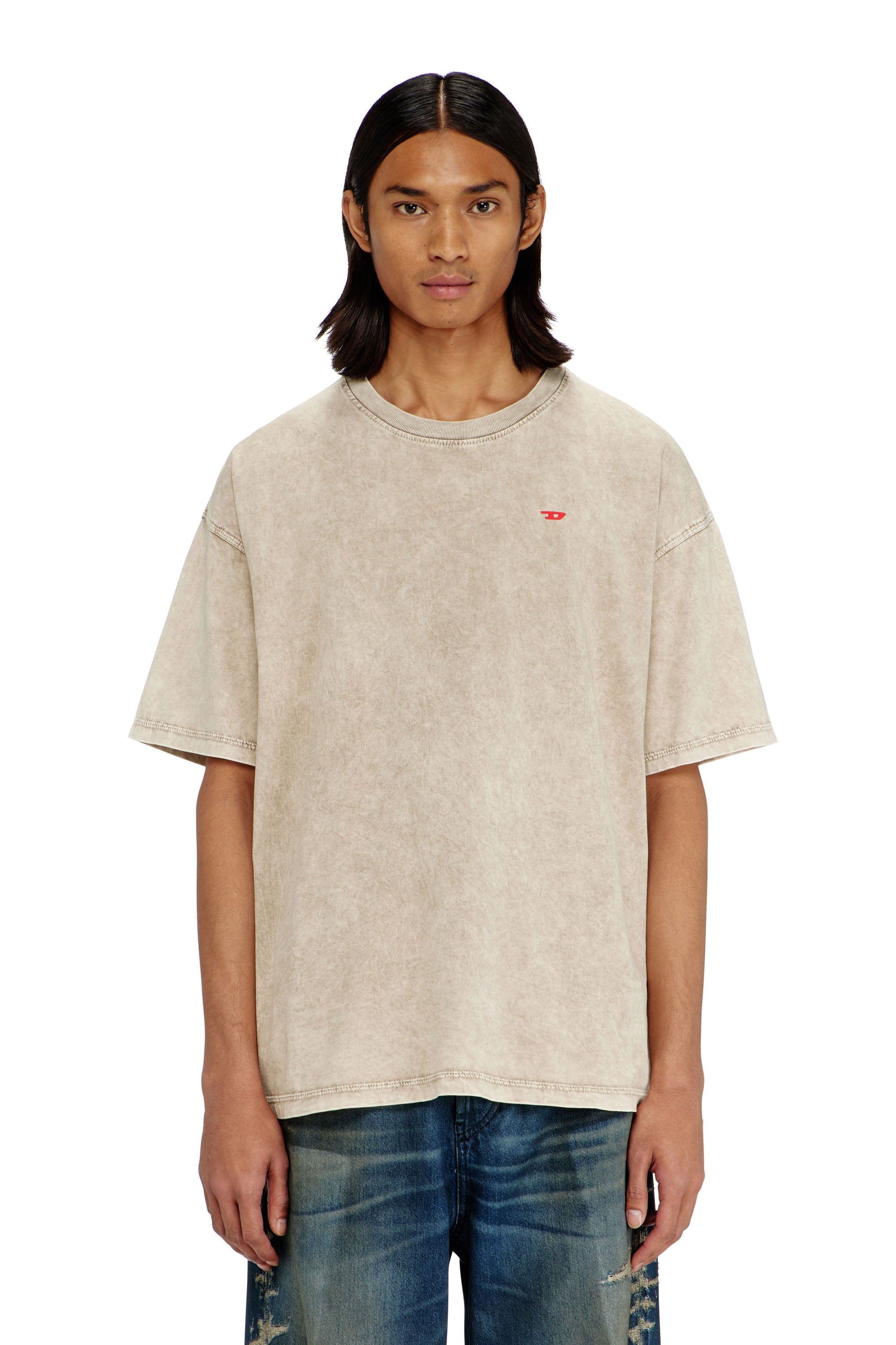 Diesel Herren Beige - Baumwoll-T-Shirt Mit Behandelten Effekt - T-Shirts Mittel