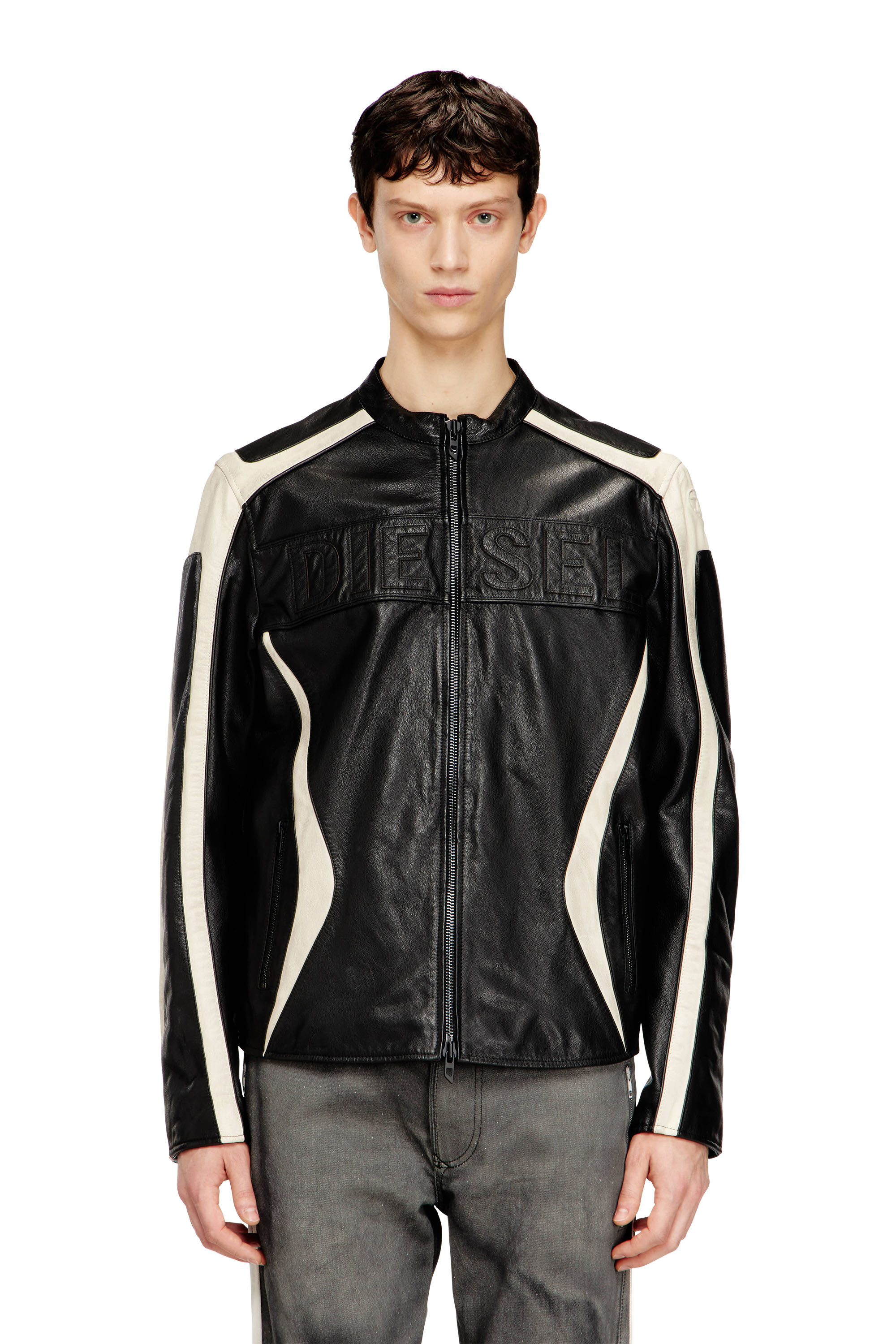 Diesel – Colour-block leather biker jacket – Leather jackets – Man – Multicolor
