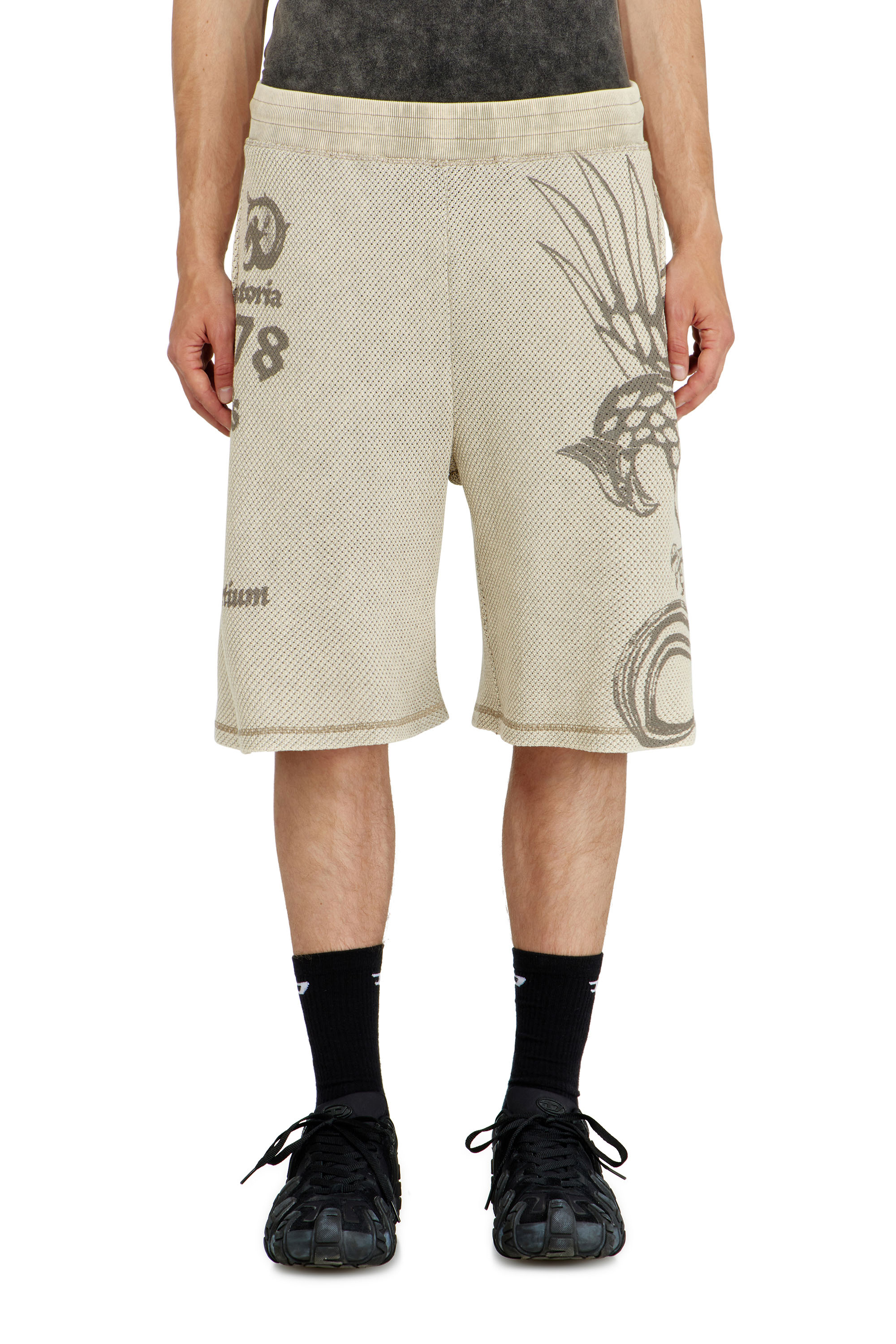 Diesel - Mesh cotton sweatshorts with prints - Shorts - Man - Beige