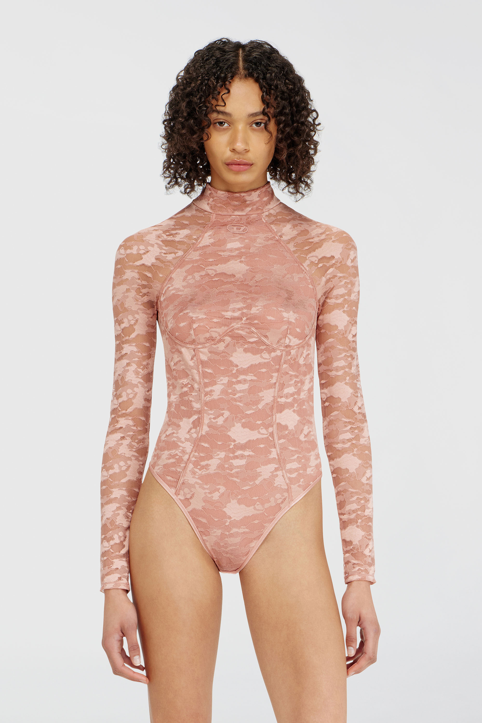 Diesel - Bodysuit in nylon lace with open back - Bodysuits - Woman - Pink